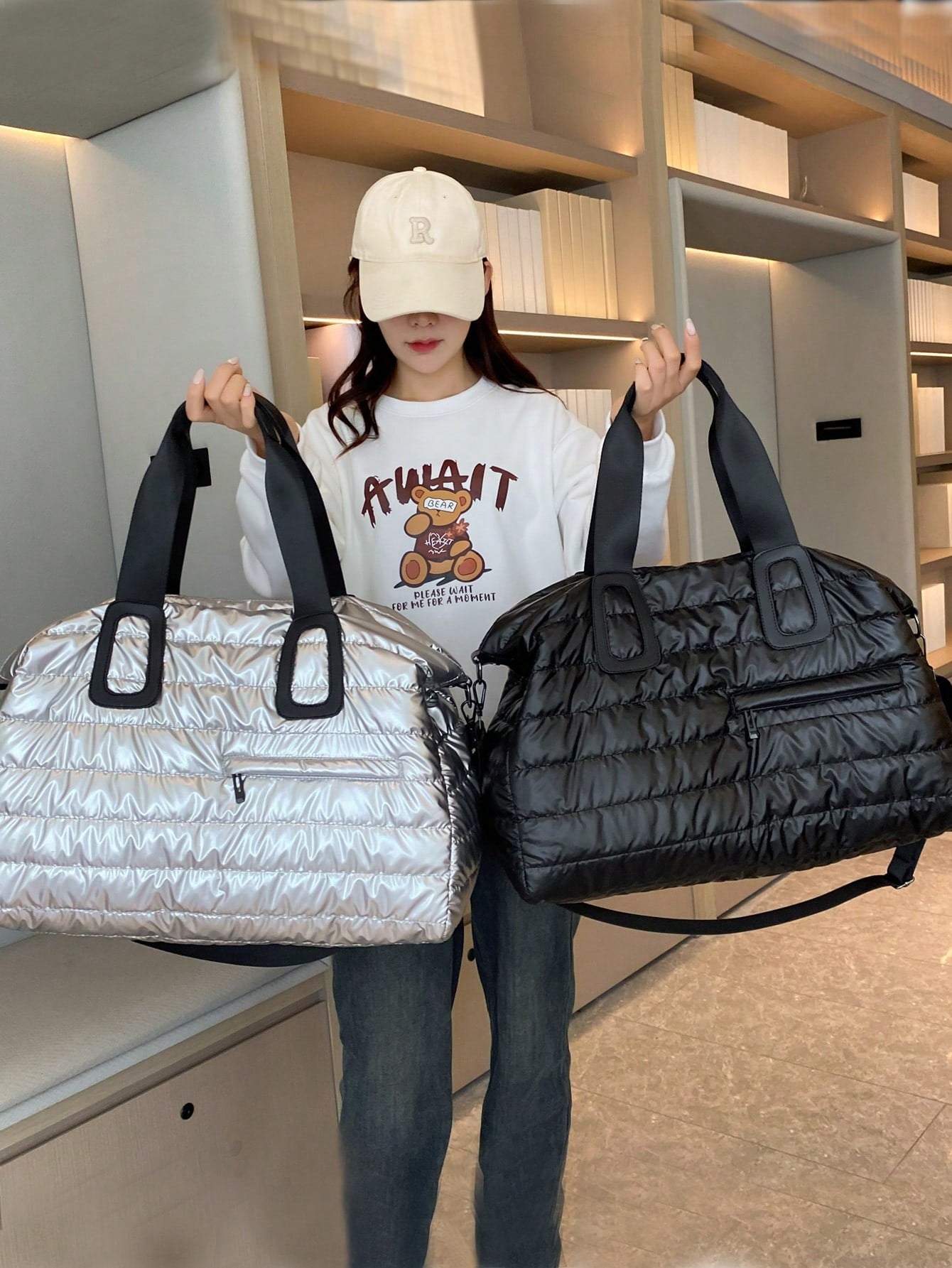 1pc Solid Color Polyester Tote Bag, Zipper Closure Large Capacity Travel Gym Bag, Fashionable And Simple Back To School For Travel Gym Bag For Camping Cruise Essentials For Hiking Back To School For Summer