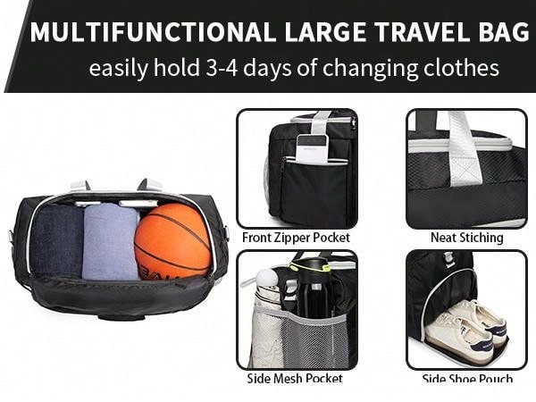 Sports Gym Bag, Travel Weekender Bag For Men Women Duffel Bag With Wet Pocket Large Overnight Bag