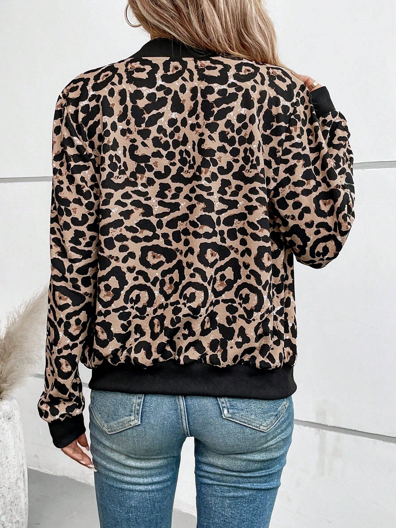 LUNE Leopard Print Color Block Long Sleeve Commuter Casual Jacket