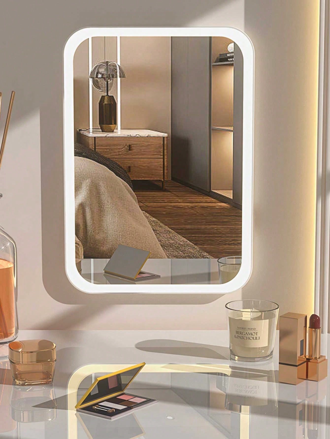 Portable LED Lighted Makeup Mirror, Folding Desk Mirror With Strap For Student Dormitory, Office And Dressing Table Best Gifts Birthday
