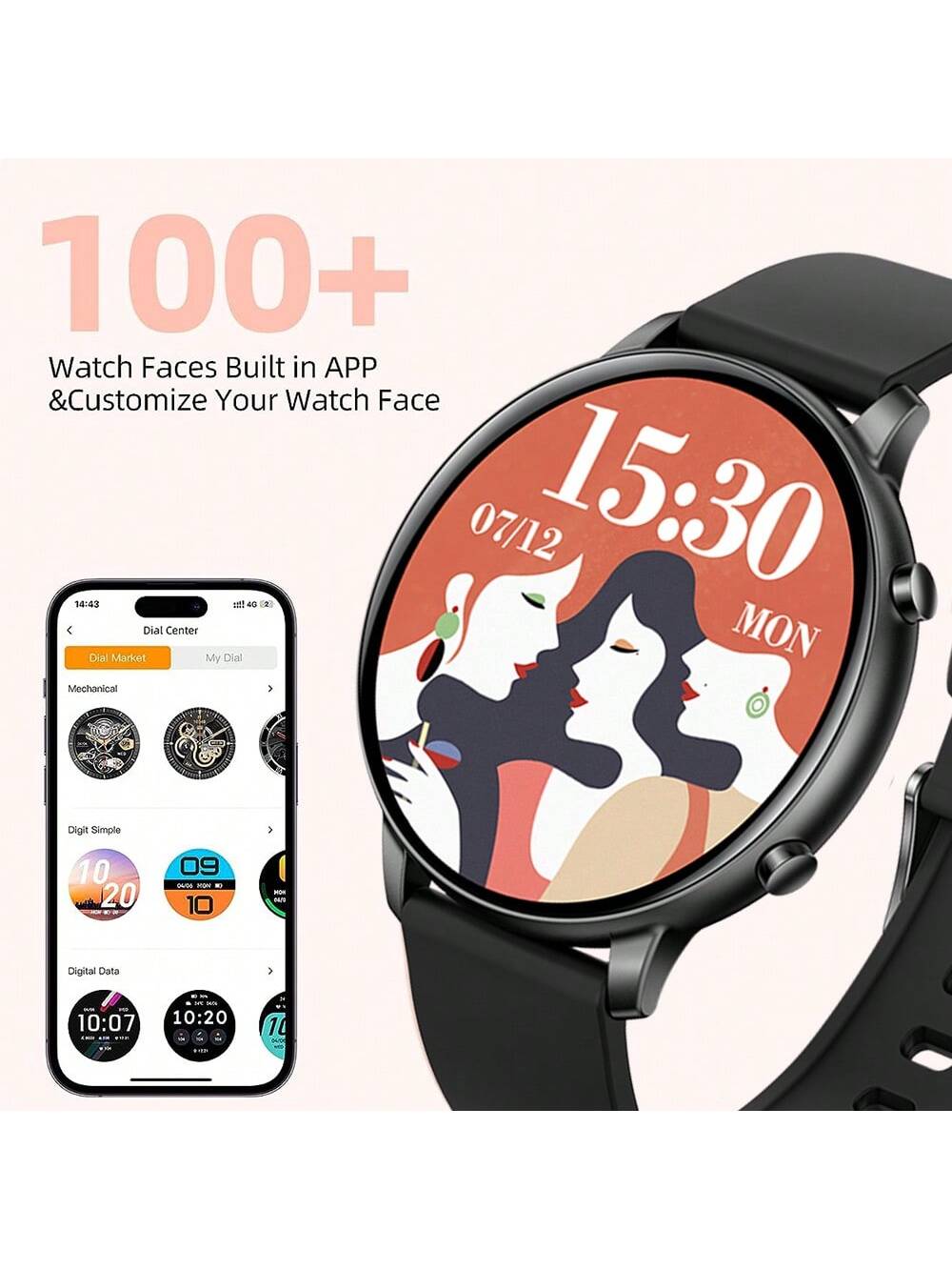 Smart Watch (Answer/Dial) 1.39inch HD IP67 Waterproof Fitness Tracker Heart Rate Sleep Monitor Women's Physiological Health Tracker Pedometer Sports Watch Multimedia Message Viewer Weather For Android IPhone Men's Women's Sports Watch