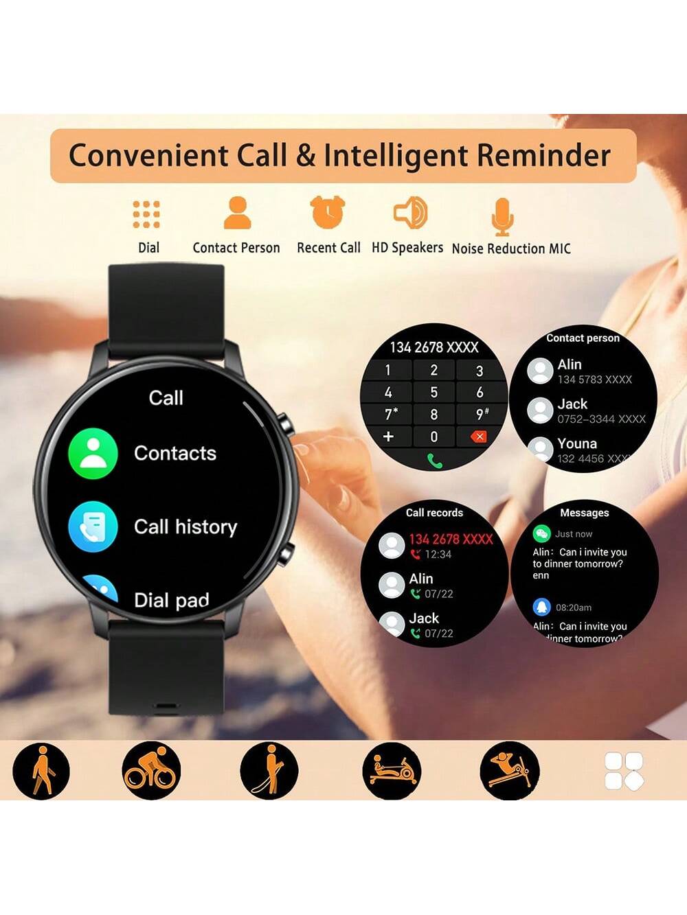 Smart Watch (Answer/Dial) 1.39inch HD IP67 Waterproof Fitness Tracker Heart Rate Sleep Monitor Women's Physiological Health Tracker Pedometer Sports Watch Multimedia Message Viewer Weather For Android IPhone Men's Women's Sports Watch