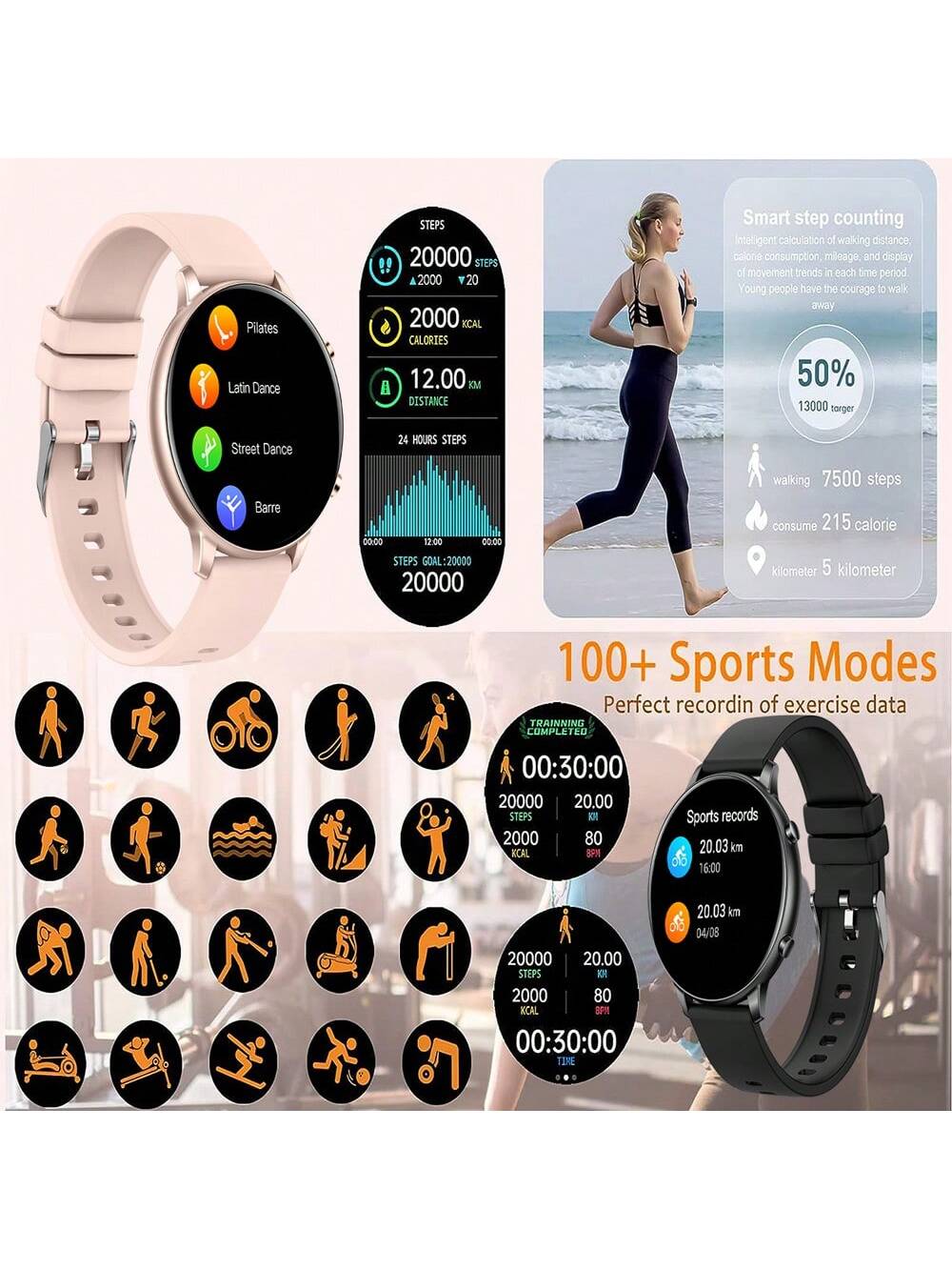 Smart Watch (Answer/Dial) 1.39inch HD IP67 Waterproof Fitness Tracker Heart Rate Sleep Monitor Women's Physiological Health Tracker Pedometer Sports Watch Multimedia Message Viewer Weather For Android IPhone Men's Women's Sports Watch