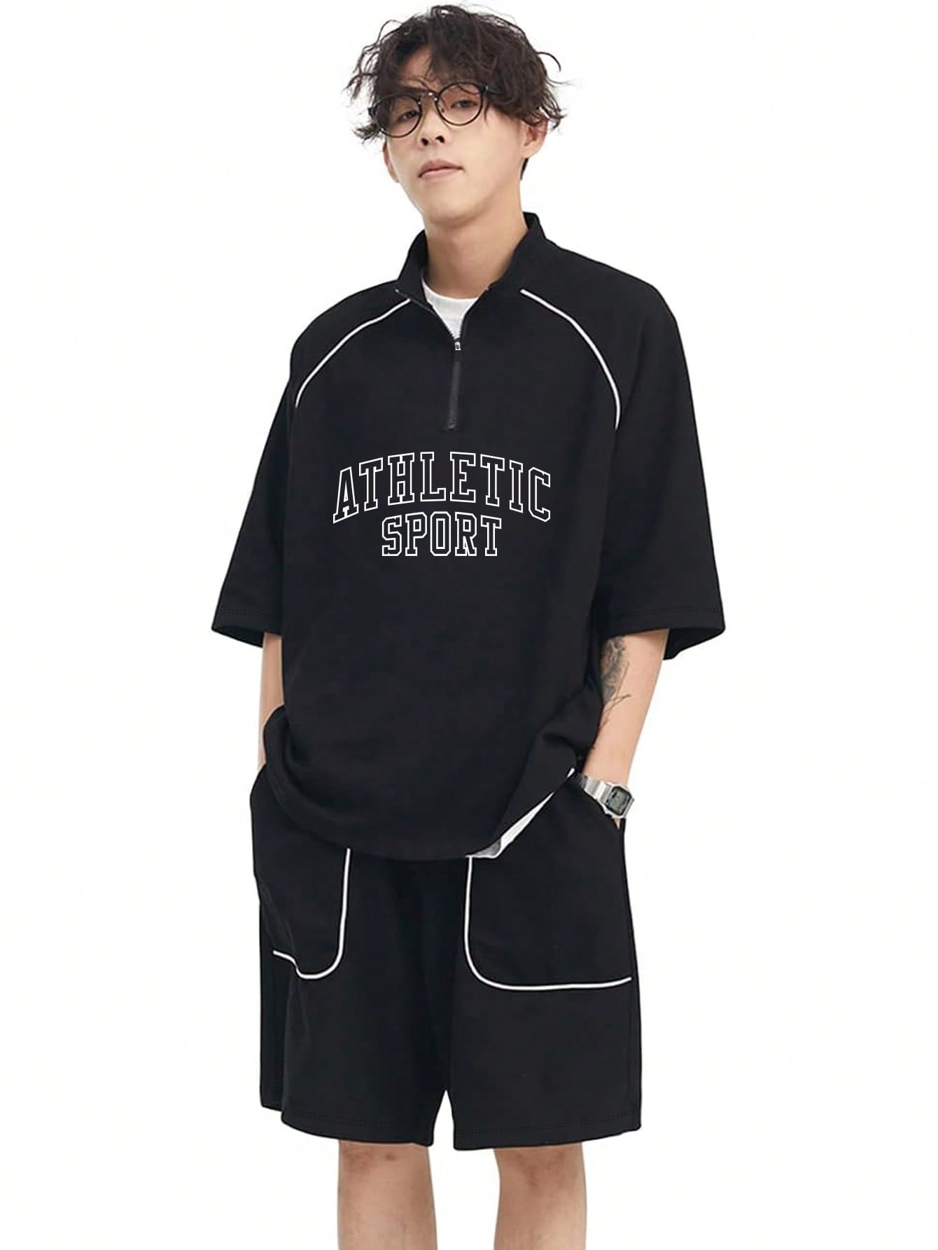 Boyfriend Style Men's Simple Printed Short Sleeve T-Shirt And Shorts Sports Suit