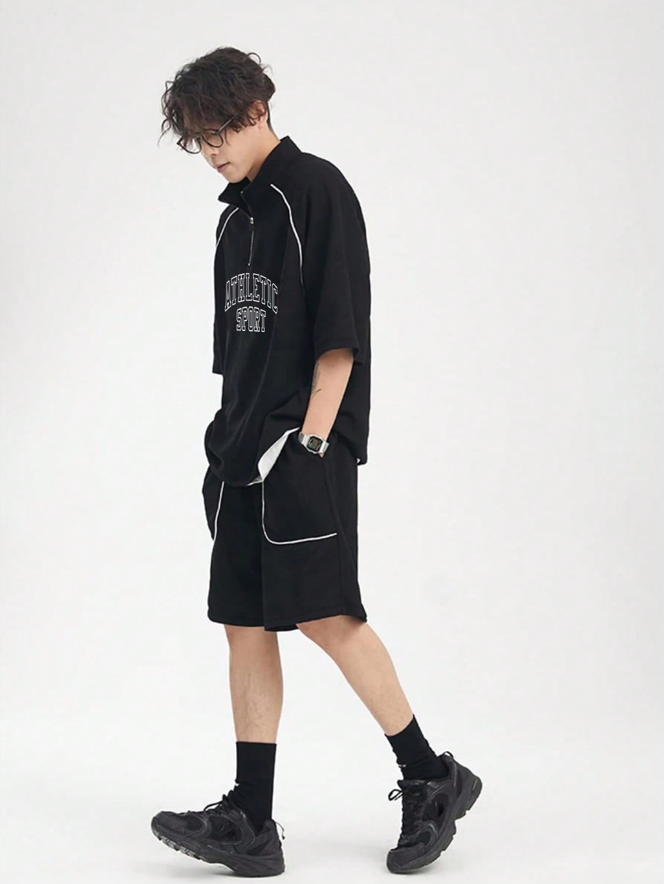 Boyfriend Style Men's Simple Printed Short Sleeve T-Shirt And Shorts Sports Suit