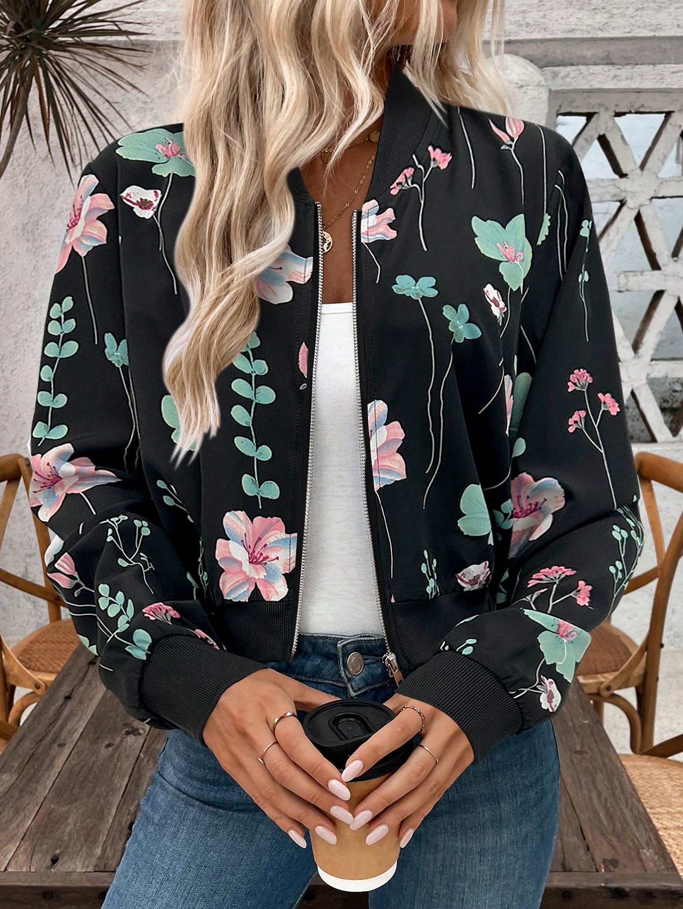 LUNE Zipper Printed Summer Women's Short Jacket