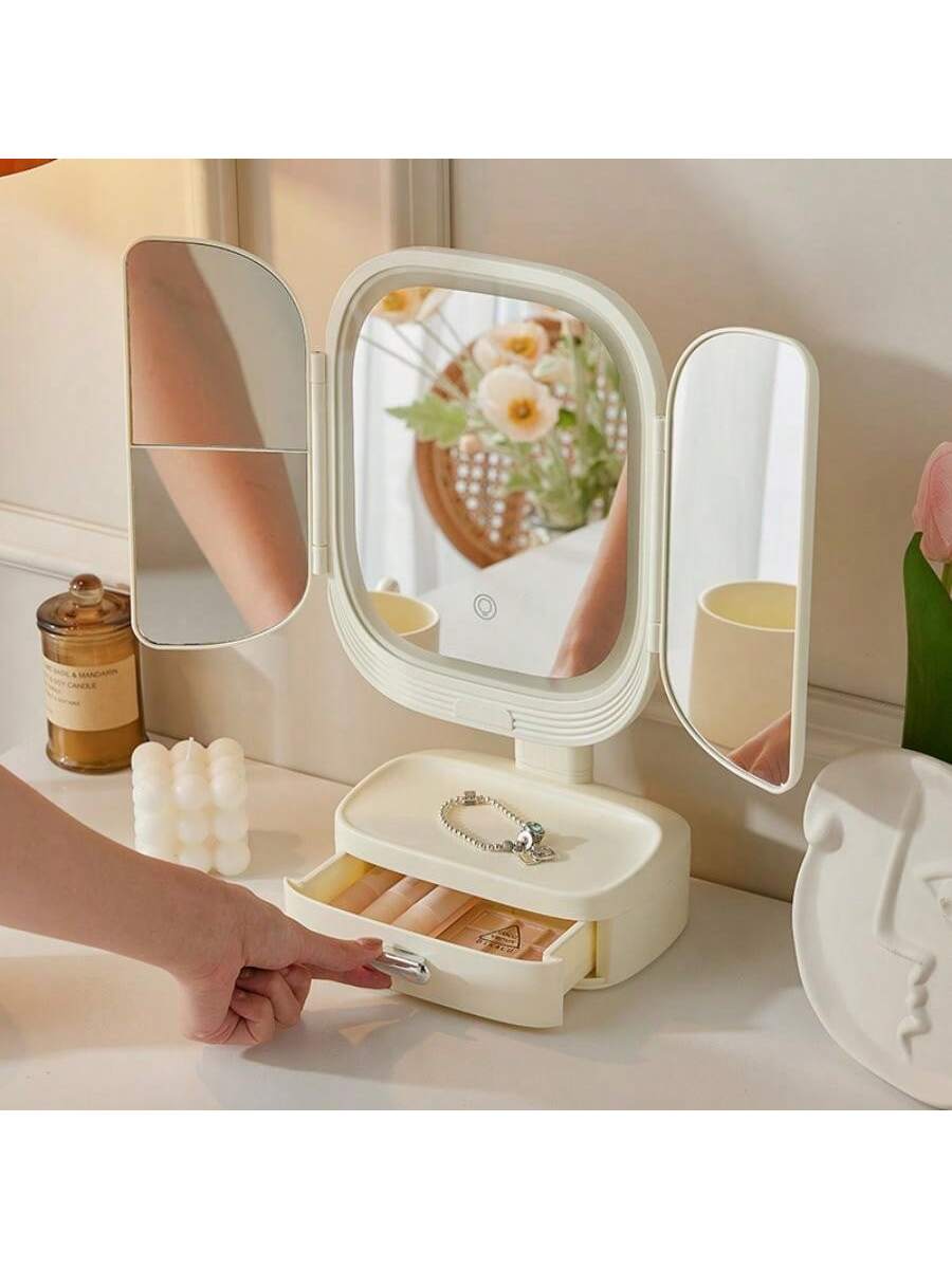 Tri-Fold Illuminated Vanity Mirror - 3x/2x Magnification, Rechargeable, Foldable, Dimmable Color Lighting Modes, 180 Degree Free Rotation Countertop Makeup Mirror, Travel Makeup Mirror - Christmas, Thanksgiving, Valentine's Day And New Year Gift