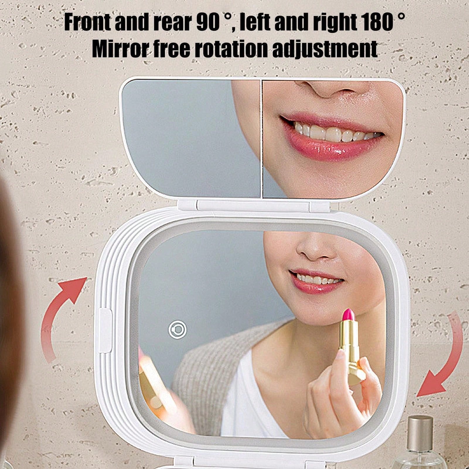 Tri-Fold Illuminated Vanity Mirror - 3x/2x Magnification, Rechargeable, Foldable, Dimmable Color Lighting Modes, 180 Degree Free Rotation Countertop Makeup Mirror, Travel Makeup Mirror - Christmas, Thanksgiving, Valentine's Day And New Year Gift