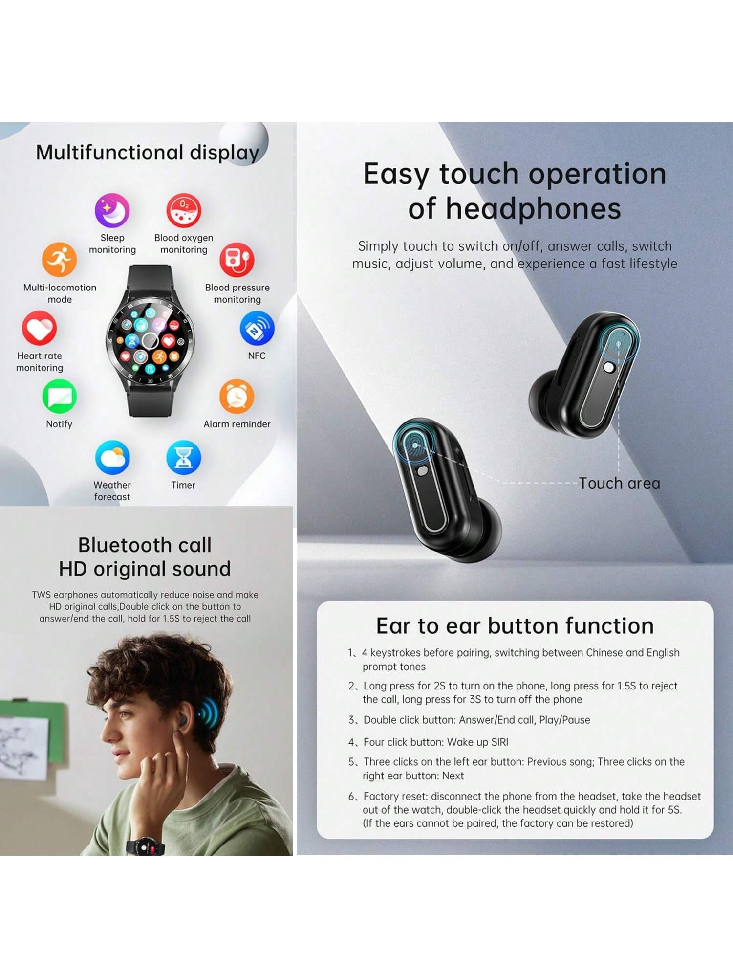 X10 Smart Watch With Earbuds For IPhone Android Smartphones 1.39 Inch Round BT Call Smartwatch Fitness Tracker All-In-One Smartwatches Long Time Standby TWS Music Watch For Men Women