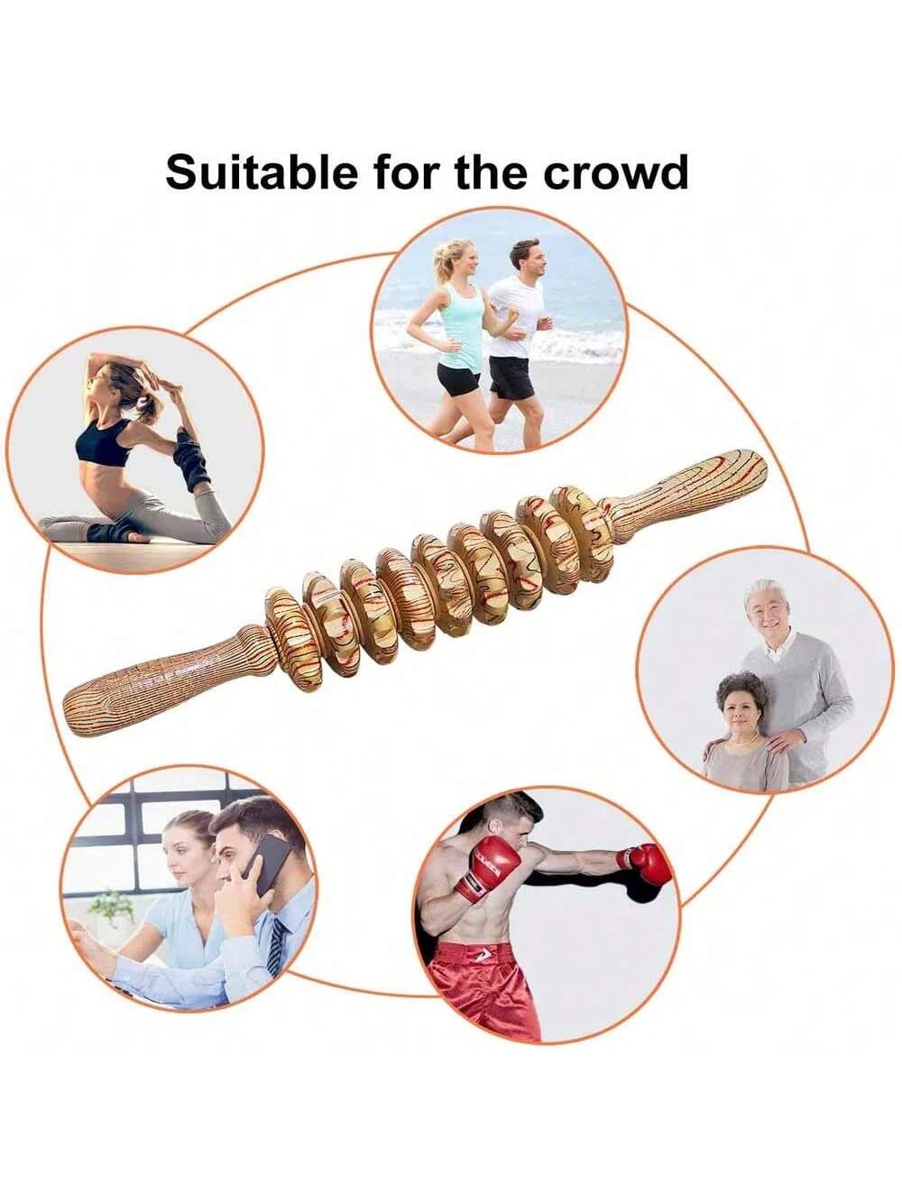 1pc Yoga Meridian Rod Nine Fine Wheel Shaft Whole Body Massage Roller Pounded Waist Back Massage Neck Leg Wooden Massager