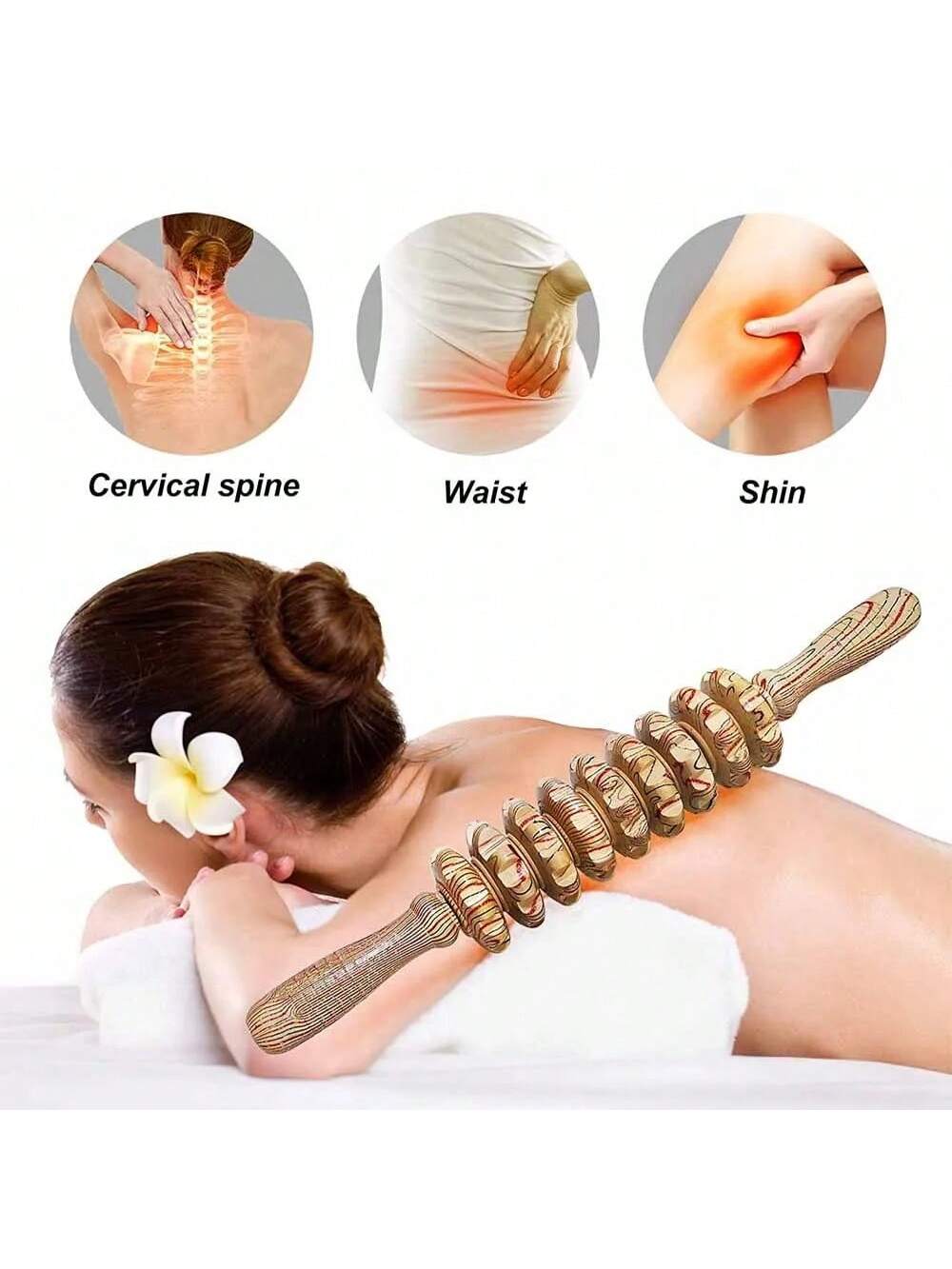 1pc Yoga Meridian Rod Nine Fine Wheel Shaft Whole Body Massage Roller Pounded Waist Back Massage Neck Leg Wooden Massager