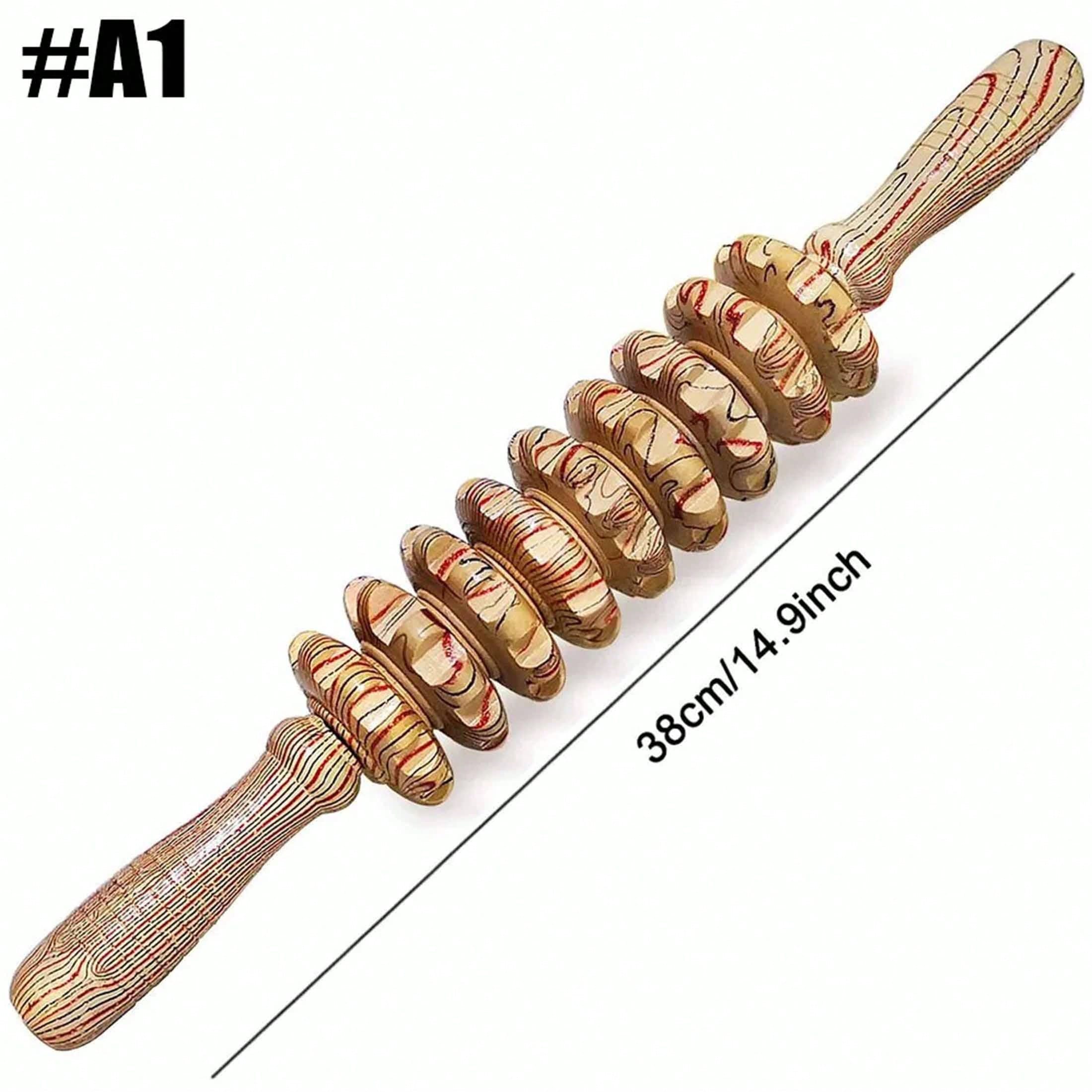 1pc Yoga Meridian Rod Nine Fine Wheel Shaft Whole Body Massage Roller Pounded Waist Back Massage Neck Leg Wooden Massager