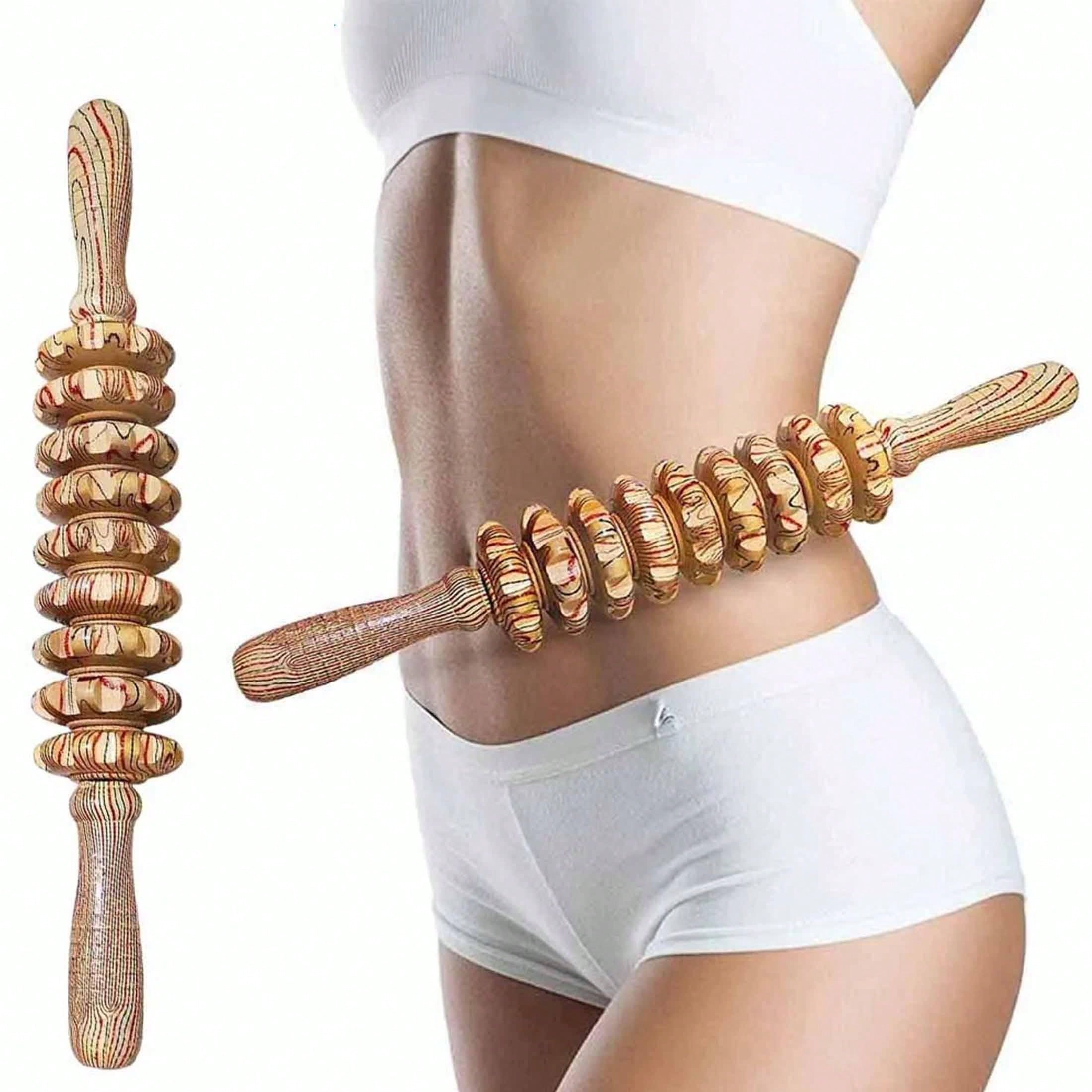 1pc Yoga Meridian Rod Nine Fine Wheel Shaft Whole Body Massage Roller Pounded Waist Back Massage Neck Leg Wooden Massager