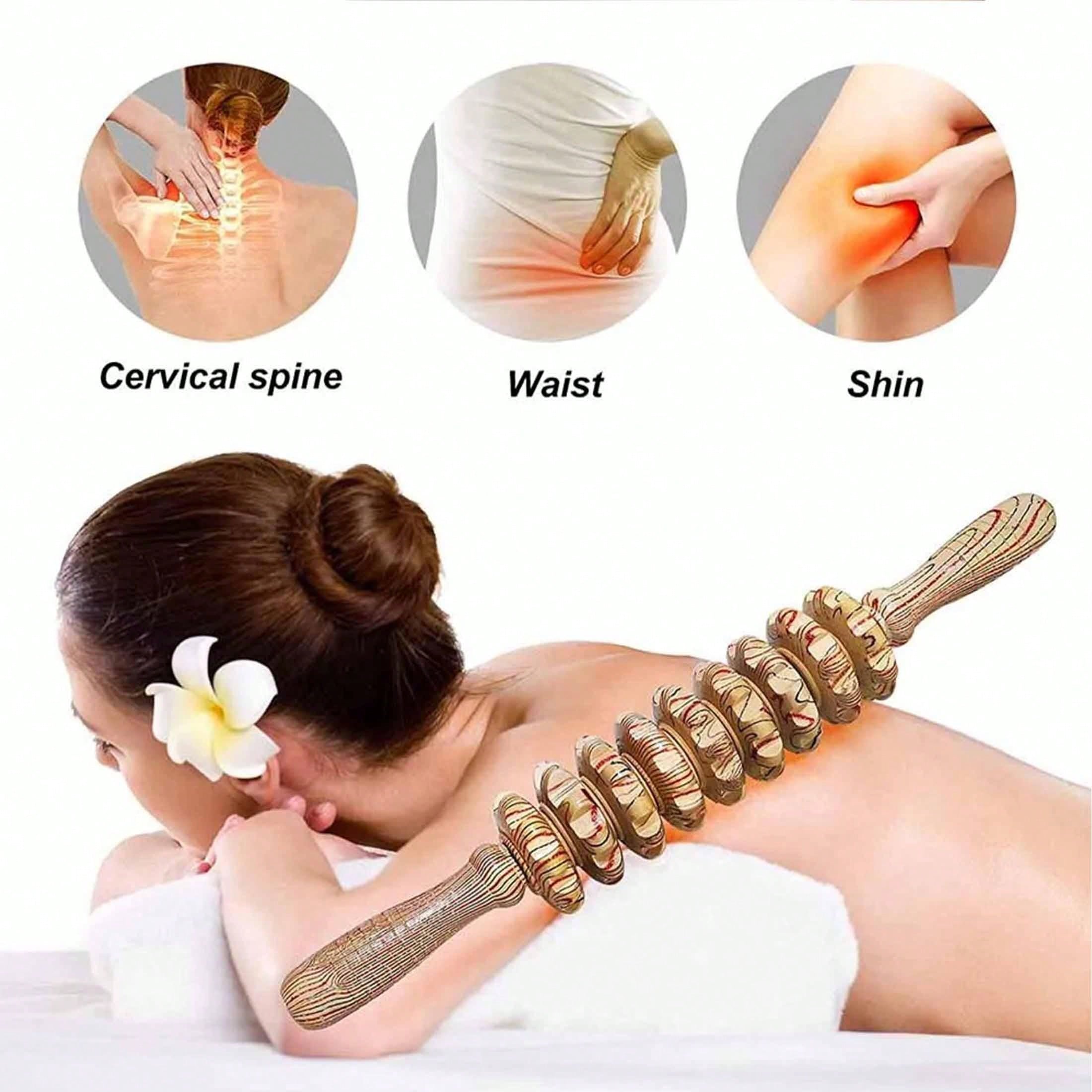 1pc Yoga Meridian Rod Nine Fine Wheel Shaft Whole Body Massage Roller Pounded Waist Back Massage Neck Leg Wooden Massager