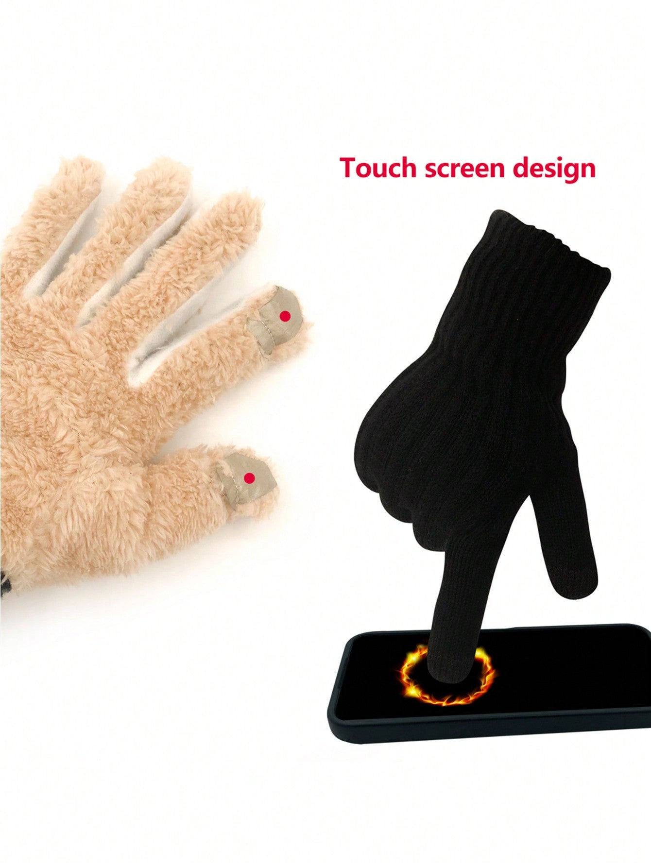 1pair Winter Warm Gloves, Dual-Layer Plush Lined Thick Touchscreen Mitten, 9 Inch Plus Size Gloves For Outdoor Use