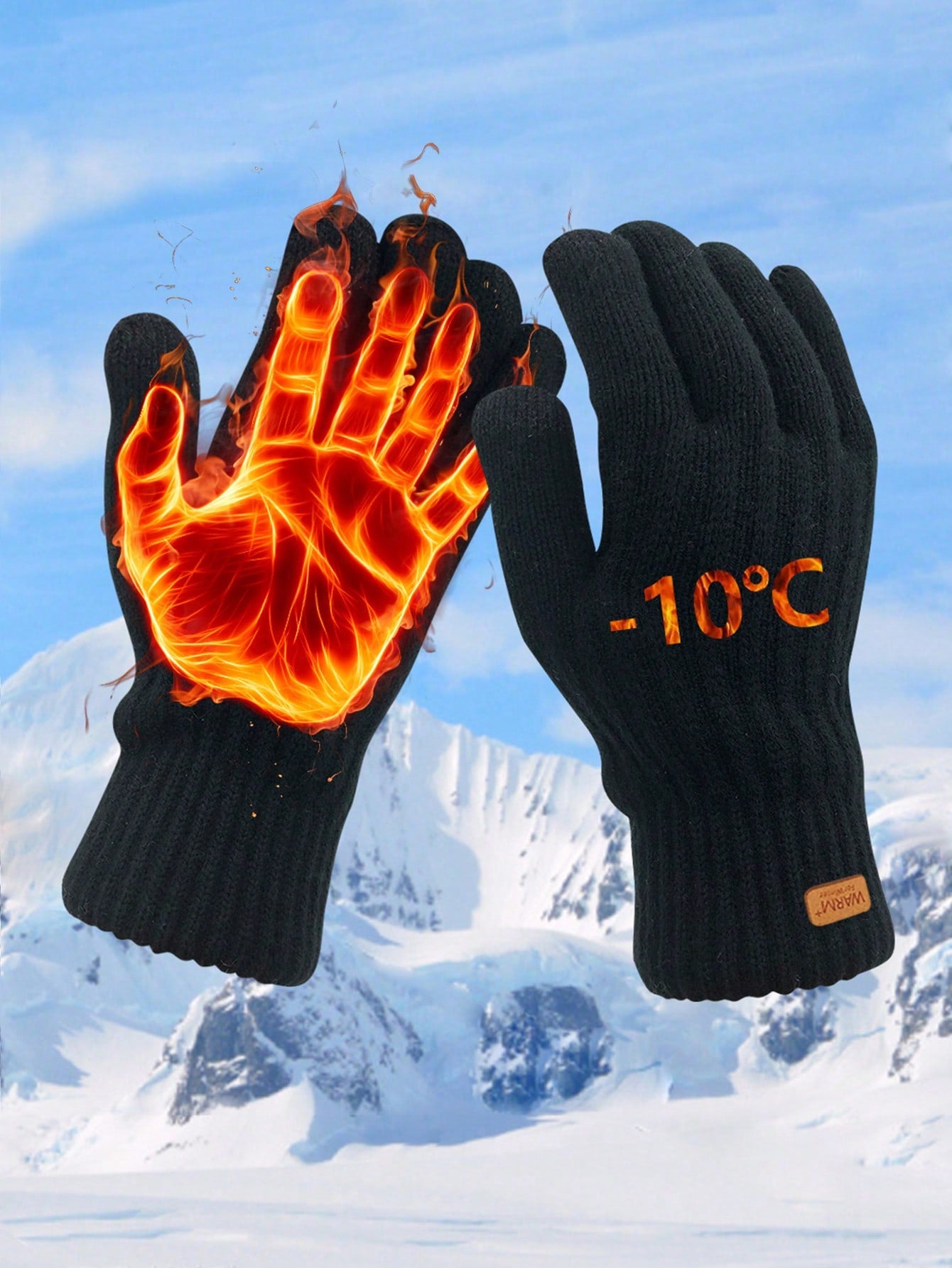 1pair Winter Warm Gloves, Dual-Layer Plush Lined Thick Touchscreen Mitten, 9 Inch Plus Size Gloves For Outdoor Use