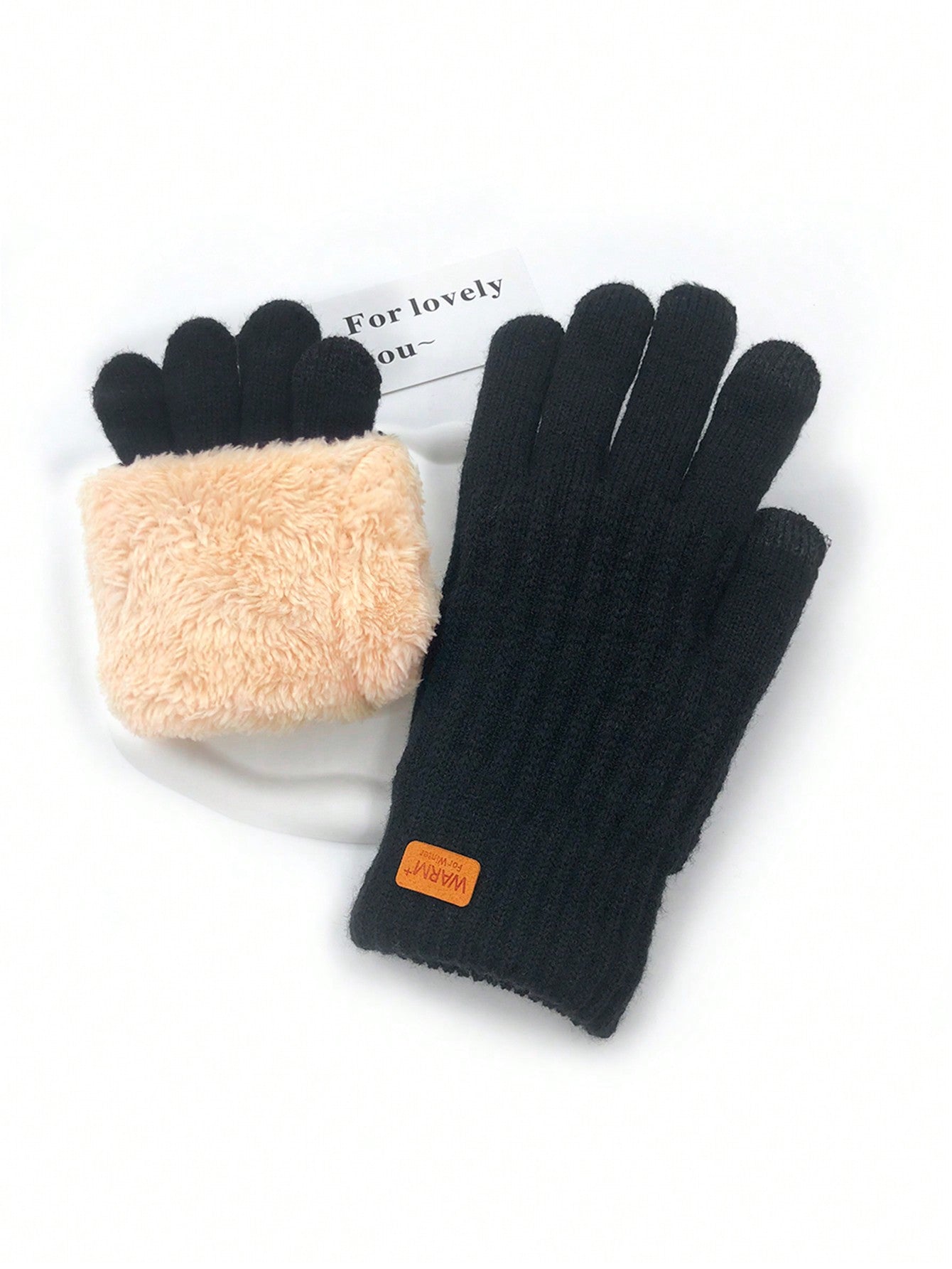 1pair Winter Warm Gloves, Dual-Layer Plush Lined Thick Touchscreen Mitten, 9 Inch Plus Size Gloves For Outdoor Use