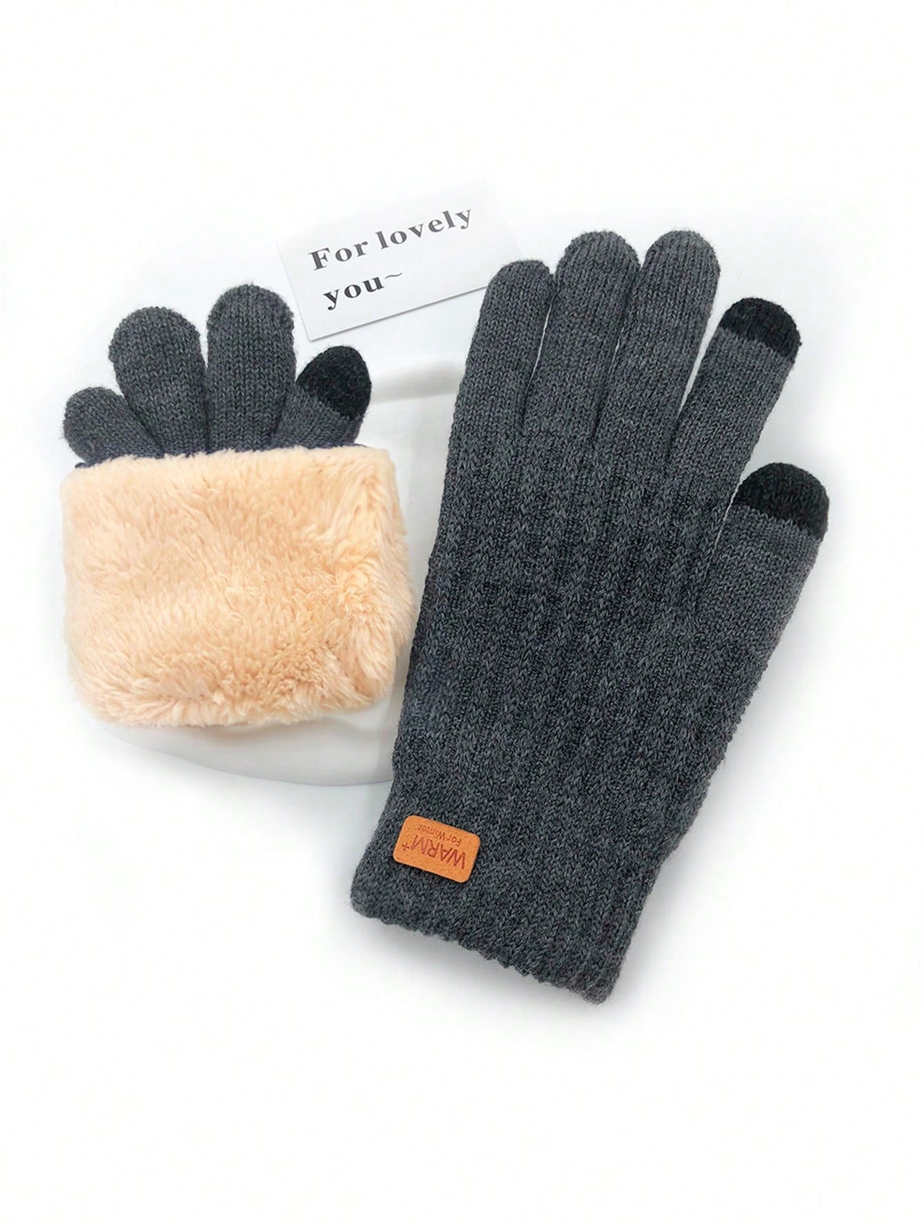 1pair Winter Warm Gloves, Dual-Layer Plush Lined Thick Touchscreen Mitten, 9 Inch Plus Size Gloves For Outdoor Use