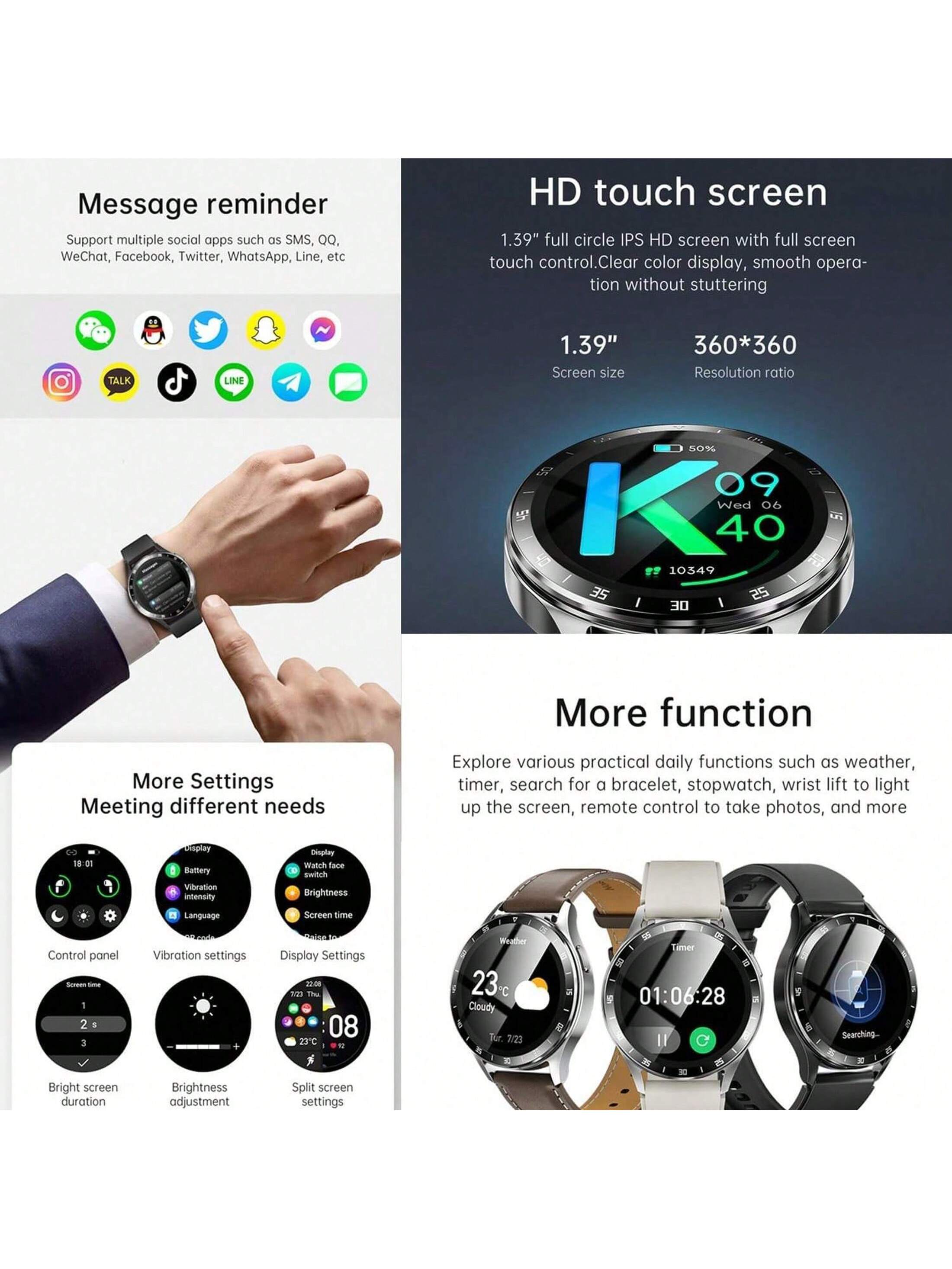 X10 Smart Watch With Earbuds For IPhone Android Smartphones 1.39 Inch Round BT Call Smartwatch Fitness Tracker All-In-One Smartwatches Long Time Standby TWS Music Watch For Men Women