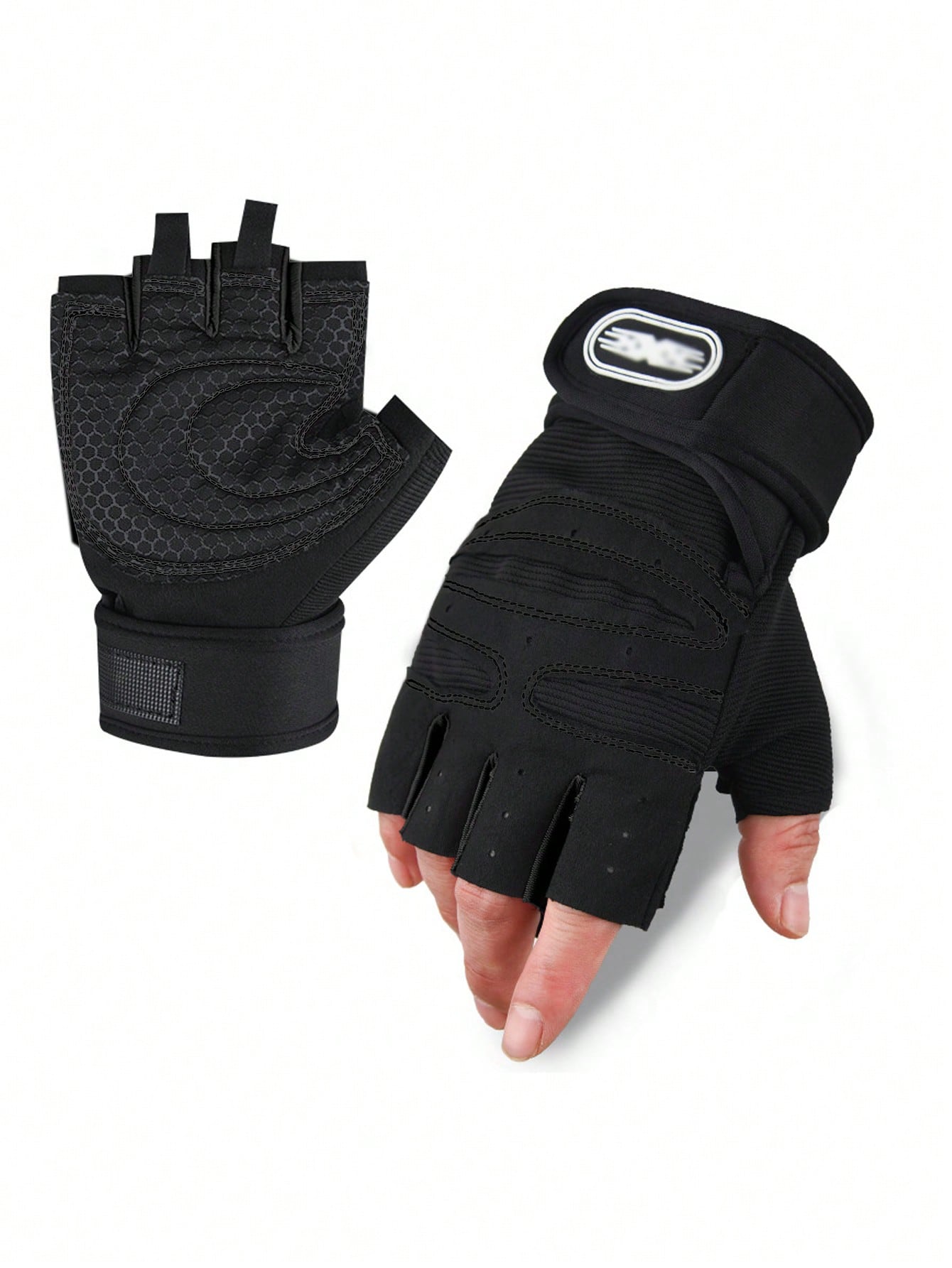 1 Pair Unisex Sport Fingerless Gloves, Suitable For Fitness, Outdoor Cycling, Climbing, Non-Slip Wrist Protection,Black Gloves