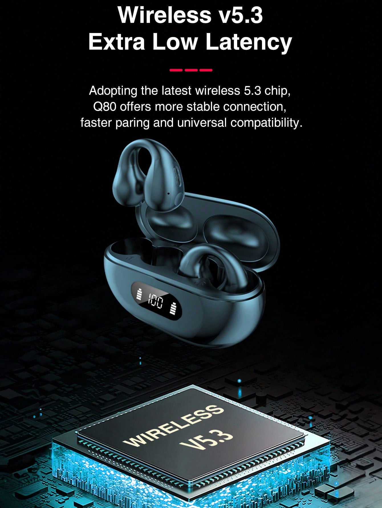 GENAI Q80 Open Ear Headphones Wireless Earbuds Sport Earphones Running Earbuds Music Earbuds