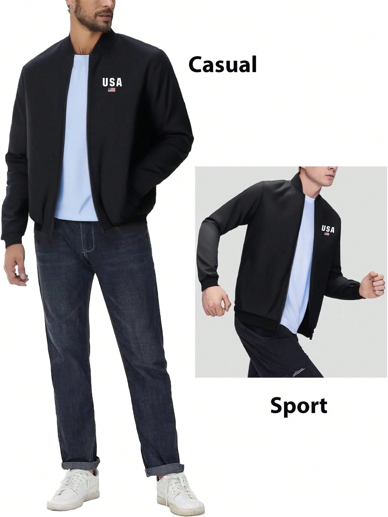 Boyfriend Style Men's Casual Stand Collar Zipper Pocket Baseball Outdoor Sports Jacket