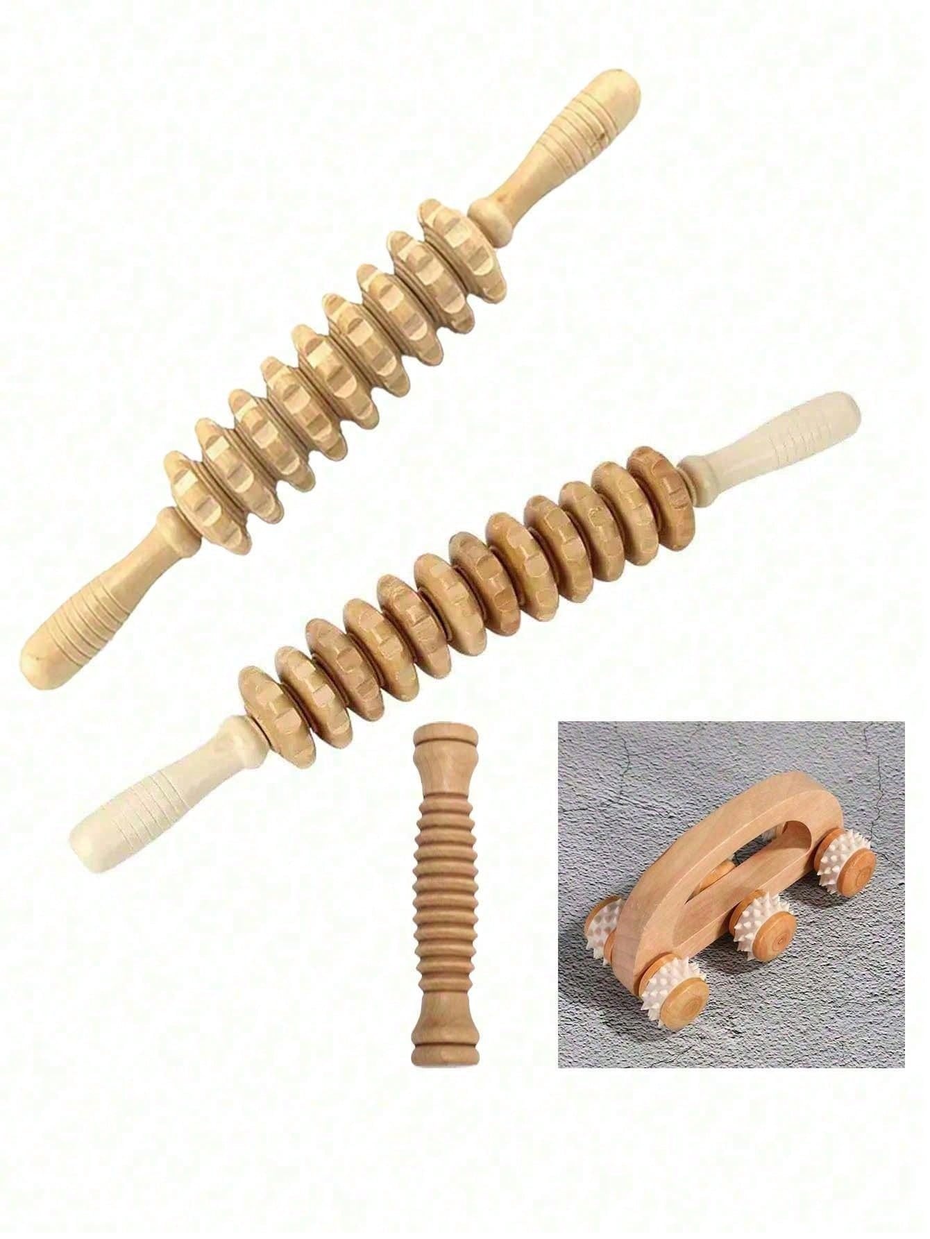 1 Manual Roller Body muscle relaxation massager - Wooden massage Roller tool - Handheld fat Trigger Point rod Lymphatic drainage anti-fat muscle release roller Handheld Massage stick Massager