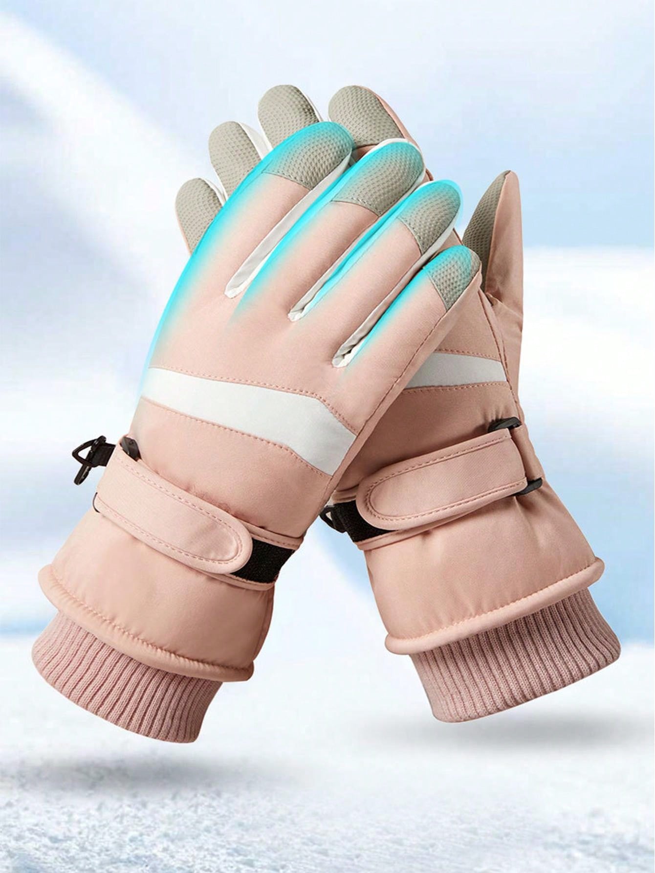 1 Pair Thick Warm Winter Ski Gloves, Windproof, Touchscreen, Fleece Lining, Suitable For Cycling, Hiking, Large Size