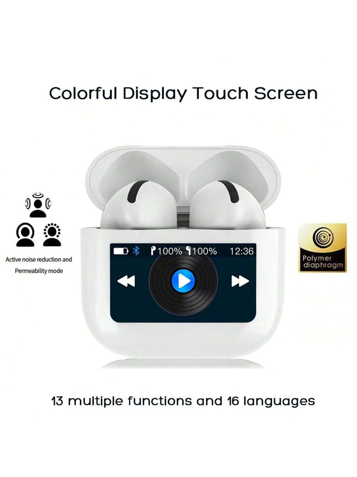 1pc Wireless Bluetooth Earphones, Stereo Sound High-Quality With Display, In-Ear Bluetooth Headphones Compatible With IPhone/Samsung/Huawei/Xiaomi