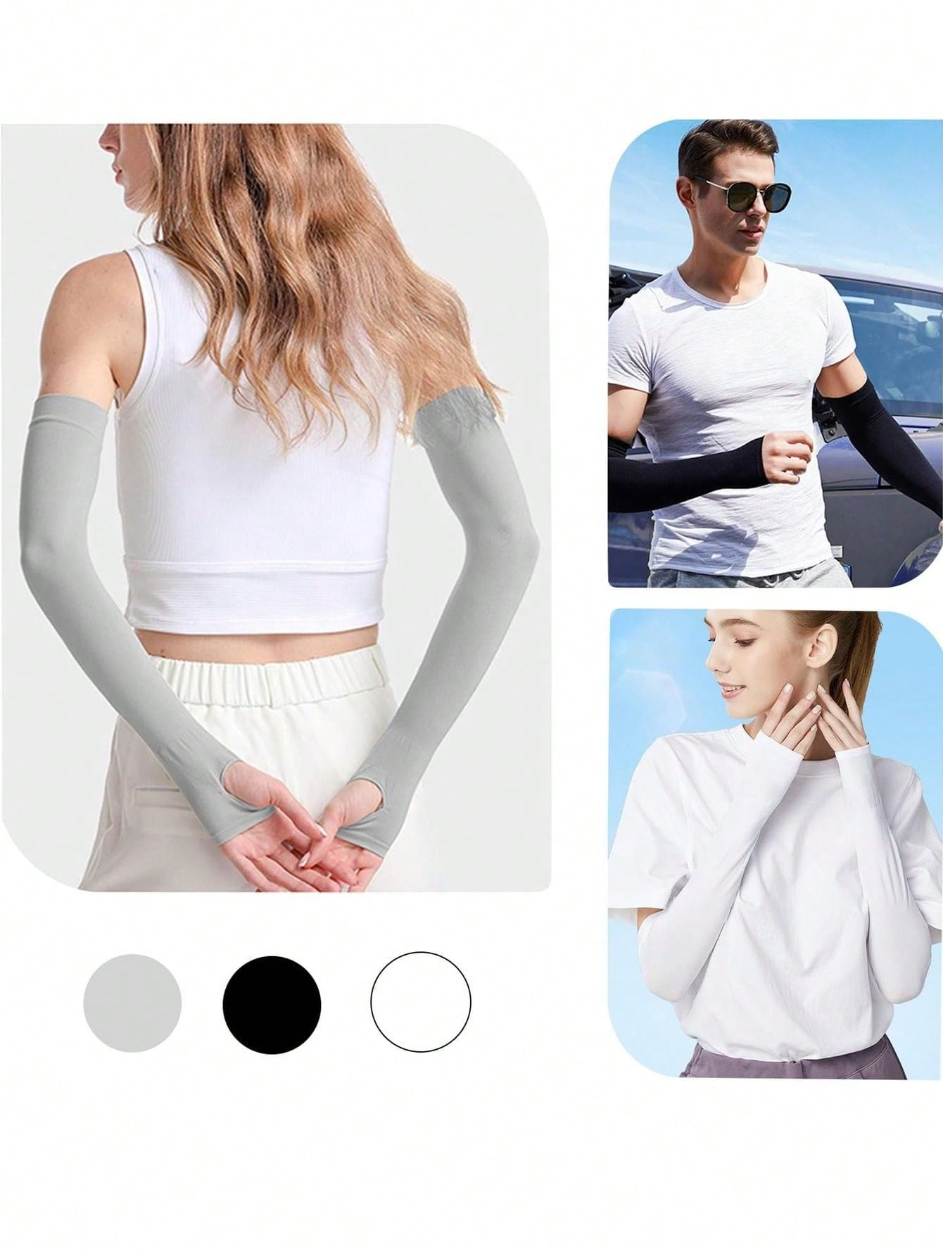 3 Pairs Comfy Arm Sleeves With Thumb Hole Protection Cooling Arm Sleeves 3 Colors Compression Long Women Men Summer Sun Arm Cover Sleeves Tattoo Cover For Sports Workouts Cycling Driving