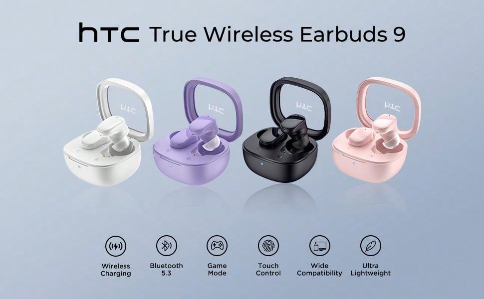 HTC Bluetooth Wireless Earbuds Touch Control Bluetooth 5.3 With USB-C Charging Case In-Ear Stereo Earbuds Bulit-In Microphones