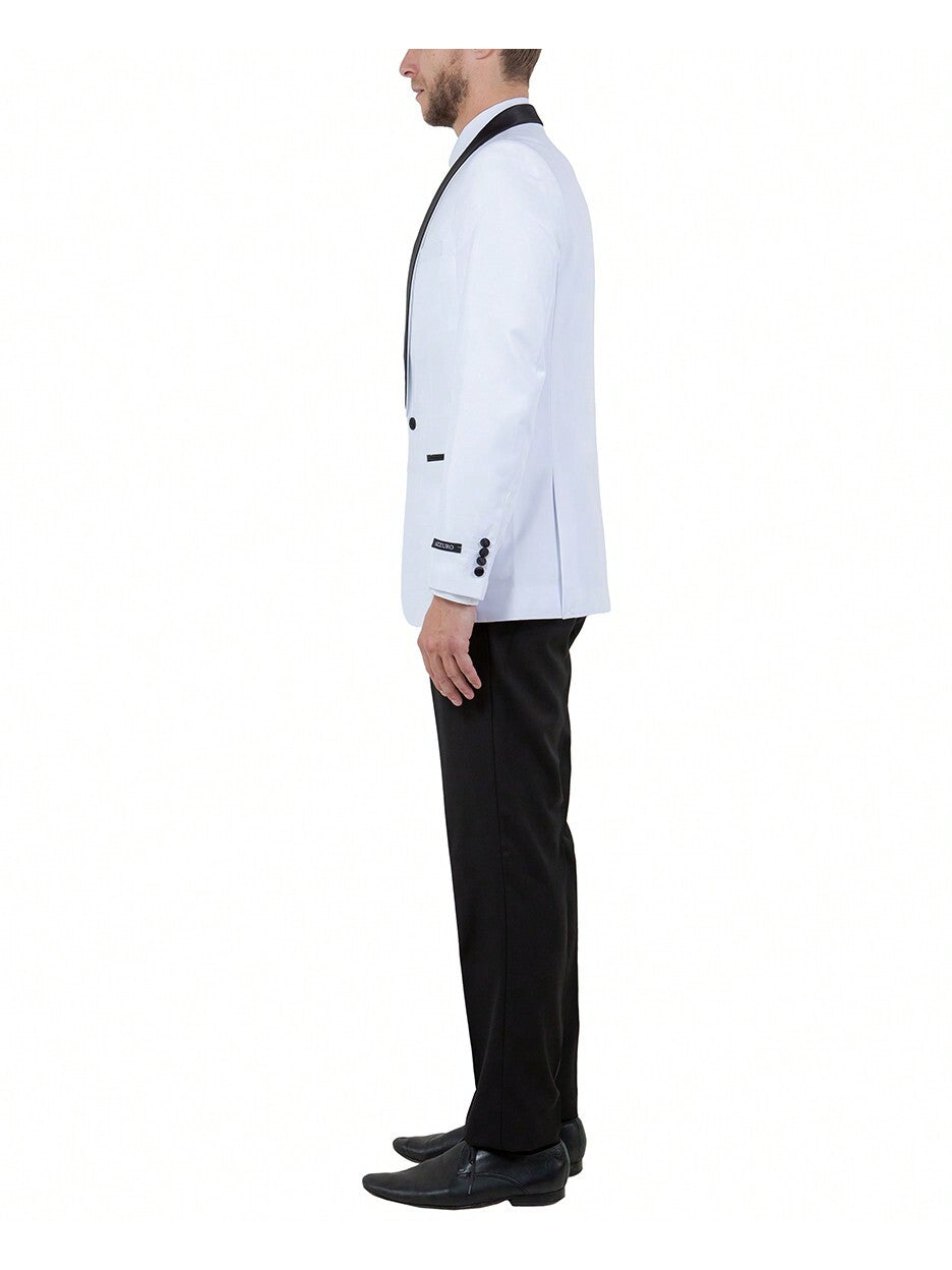 Men's 2pc White/Black Shawl Lapel Solid Slim Fit Tuxedo