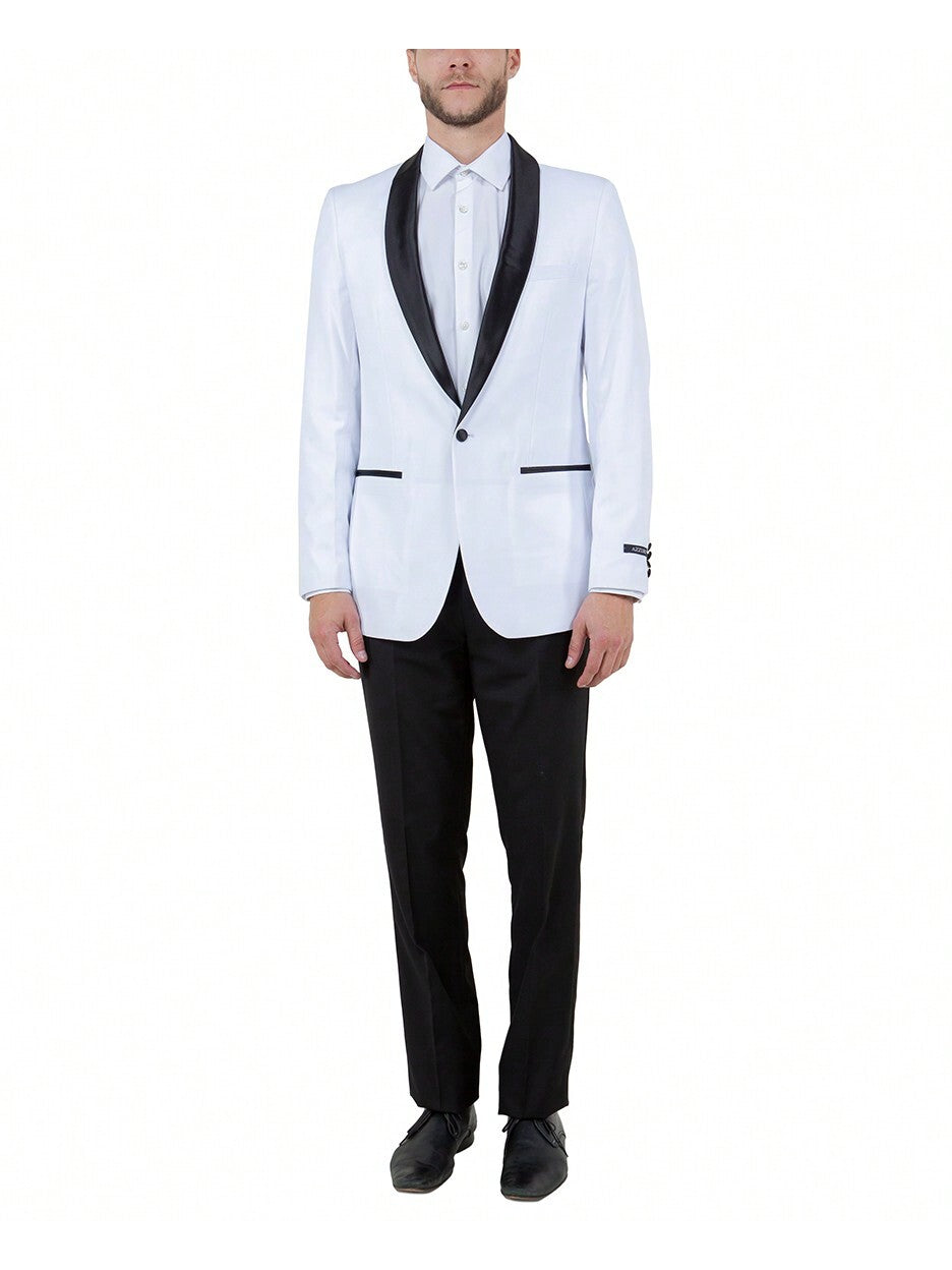 Men's 2pc White/Black Shawl Lapel Solid Slim Fit Tuxedo