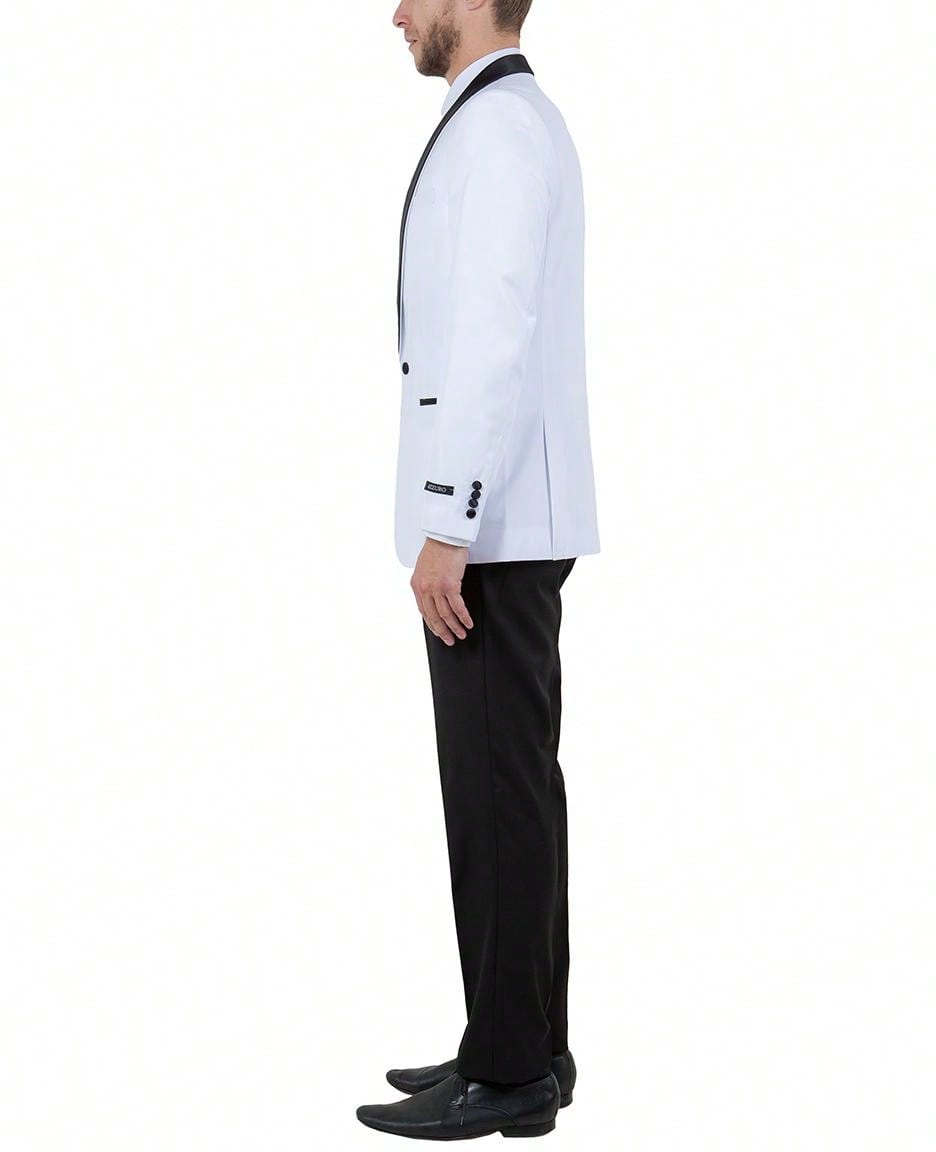 Men's 2pc White/Black Shawl Lapel Solid Slim Fit Tuxedo