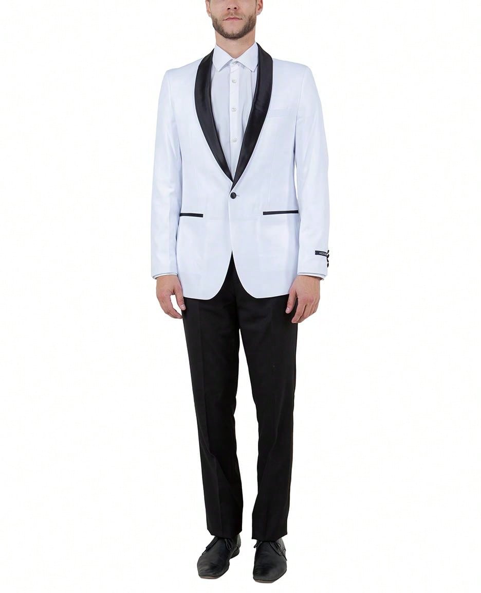 Men's 2pc White/Black Shawl Lapel Solid Slim Fit Tuxedo