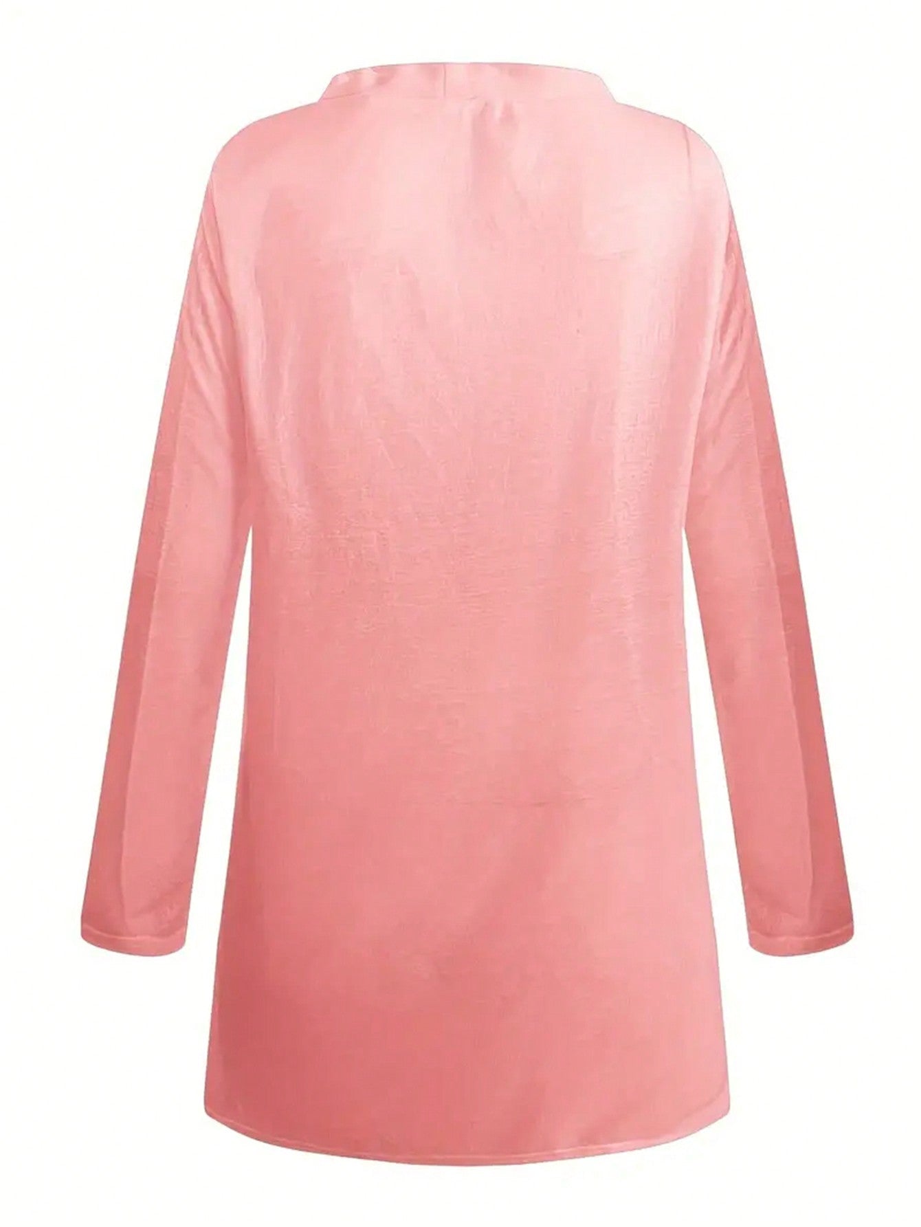 INAWLY Plus Size Solid Color Front Button Casual Long Sleeve Pink Coat