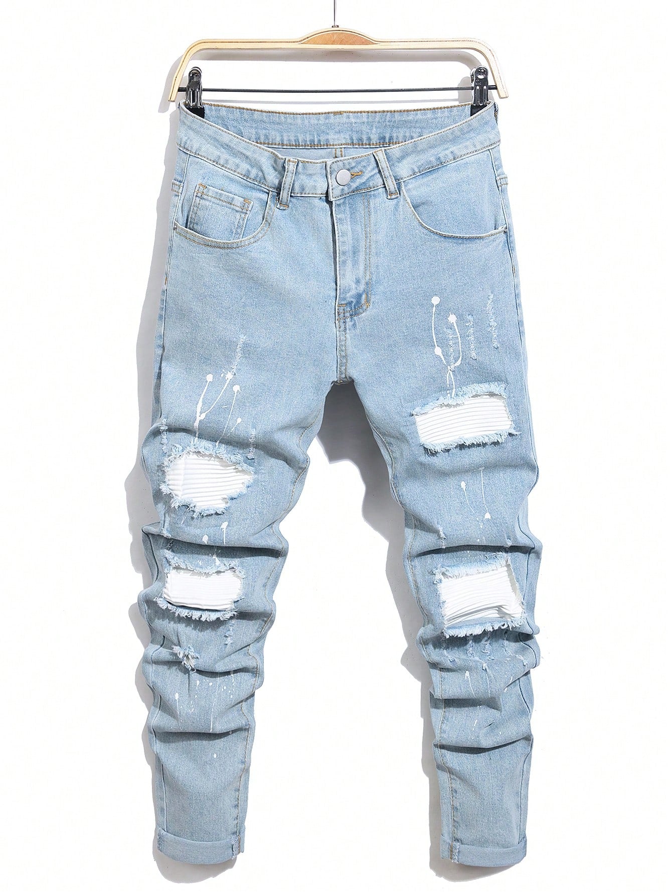 Manfinity LEGND Men's Distressed Slim-Fit Casual Denim Jeans With Pockets