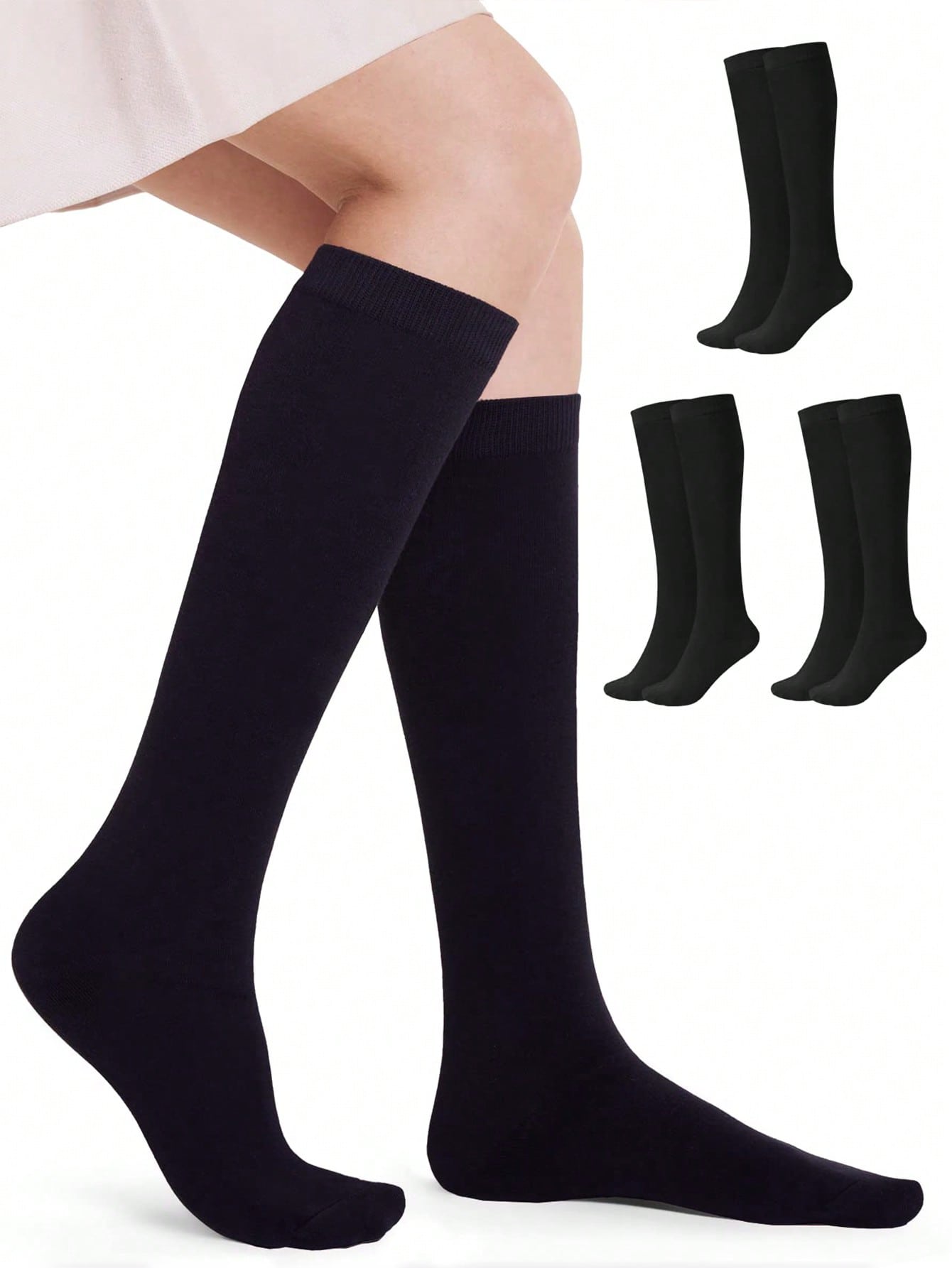 3pairs Simple Striped Sports Compression Socks, Moisture-Wicking