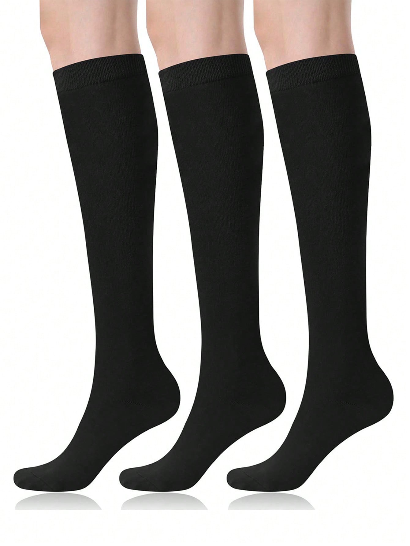 3pairs Simple Striped Sports Compression Socks, Moisture-Wicking