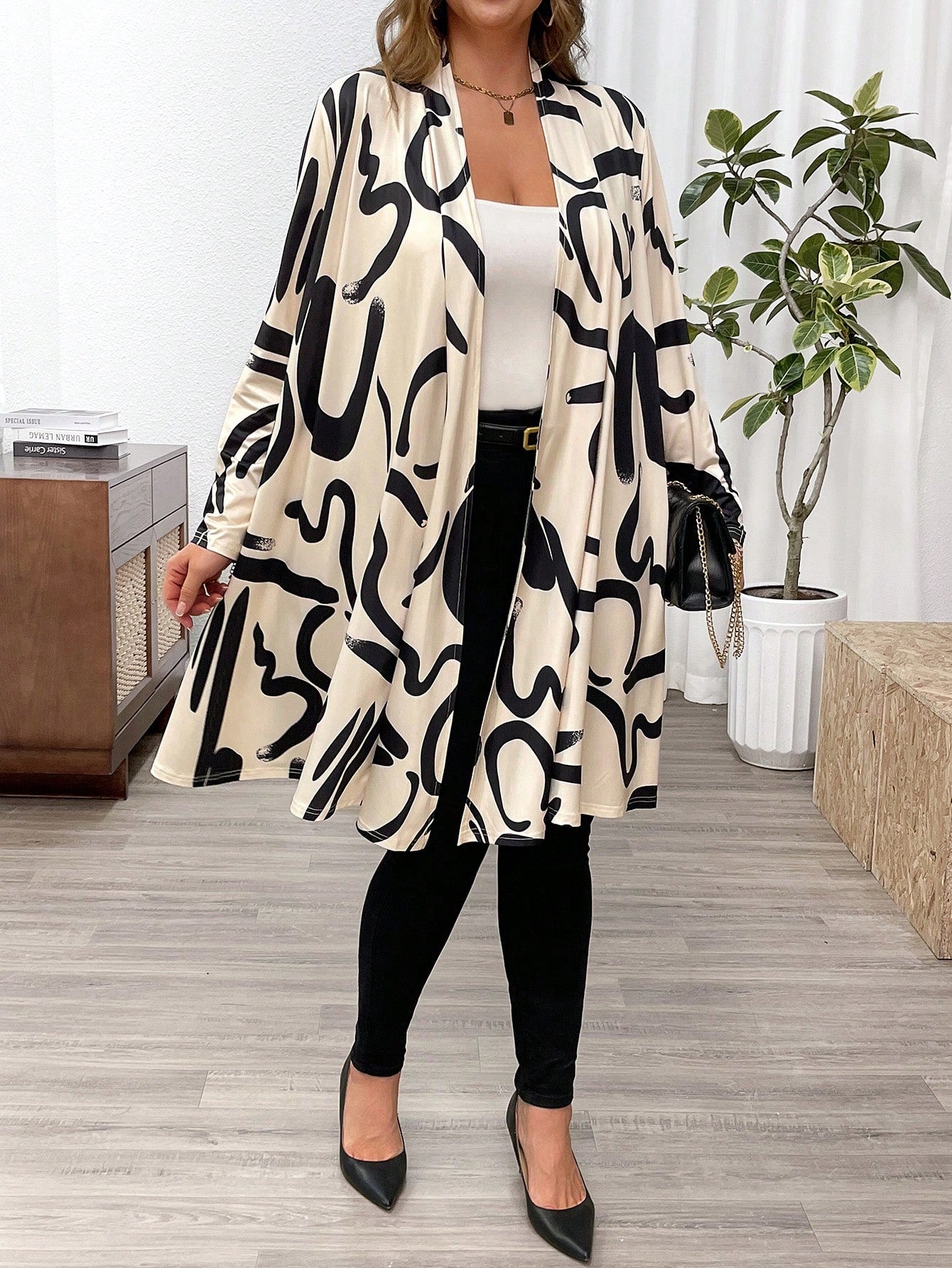 Franclia Plus Size Casual Printed Long Jacket