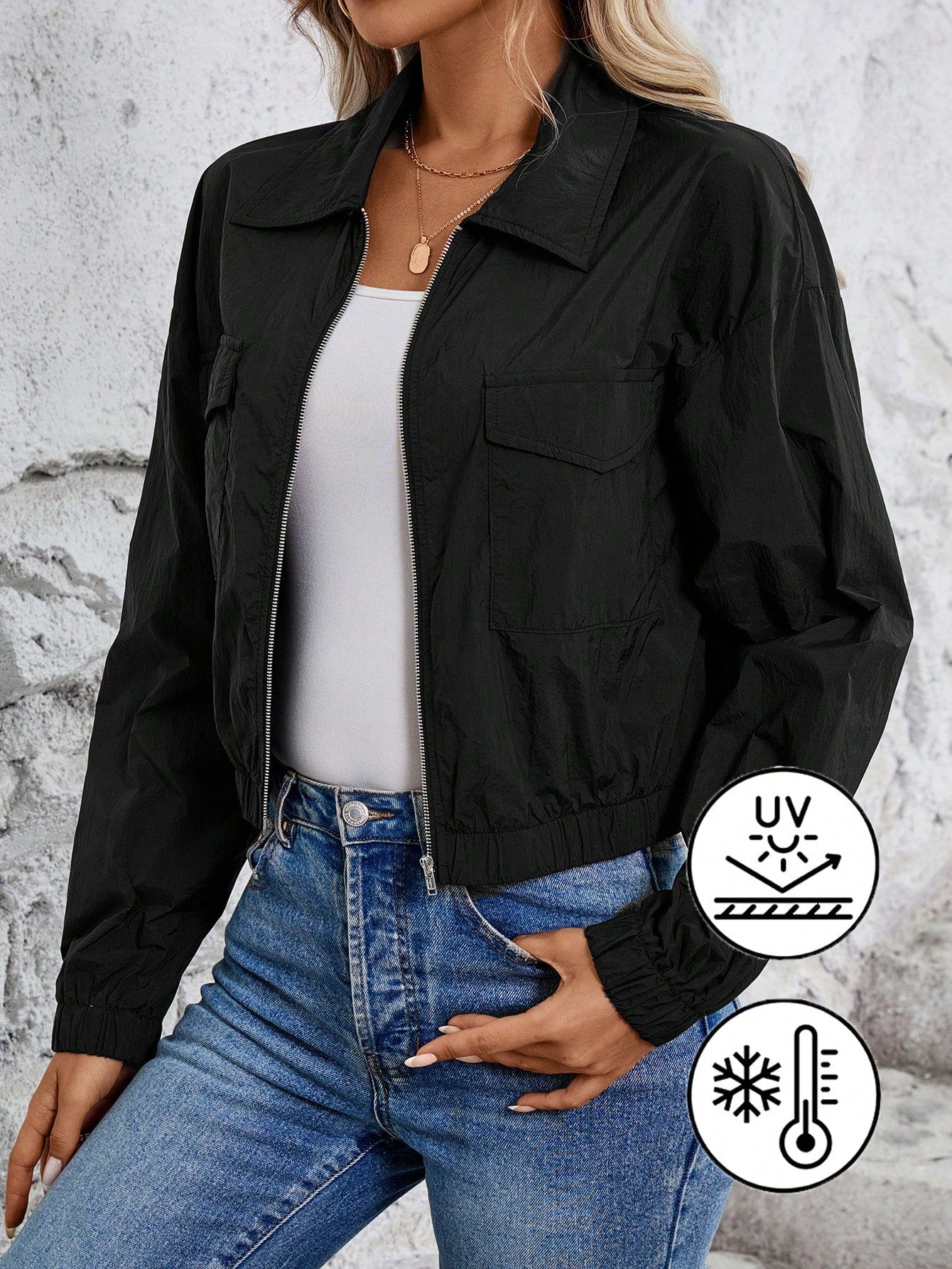 LUNE Flip Pocket Drop-Shoulder UV Protection Functional Black Jacket