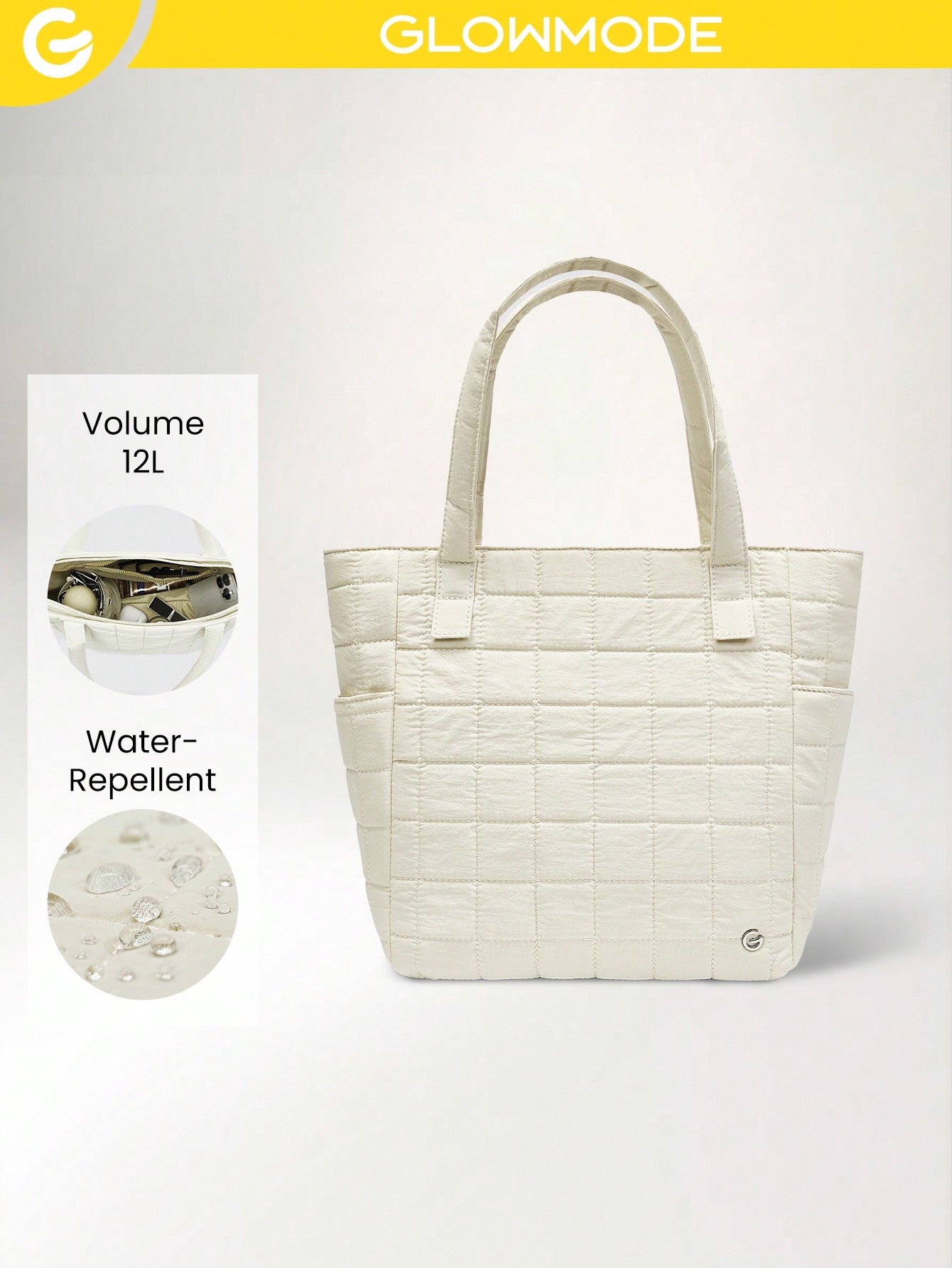 GLOWMODE 12L Water-Resistant Make It Quilted Dual Handle Tote Bag With Multi Pockets Daily Casual