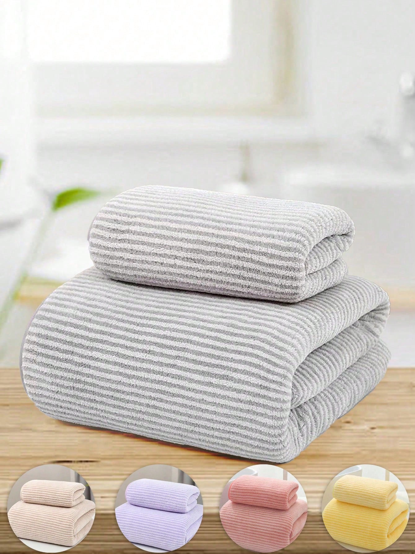 1pc Coral Fleece Soft Absorbent Quick Dry Minimalist Striped Washcloth/Hair Towel, Suitable For Adults And Children, Unisex Home