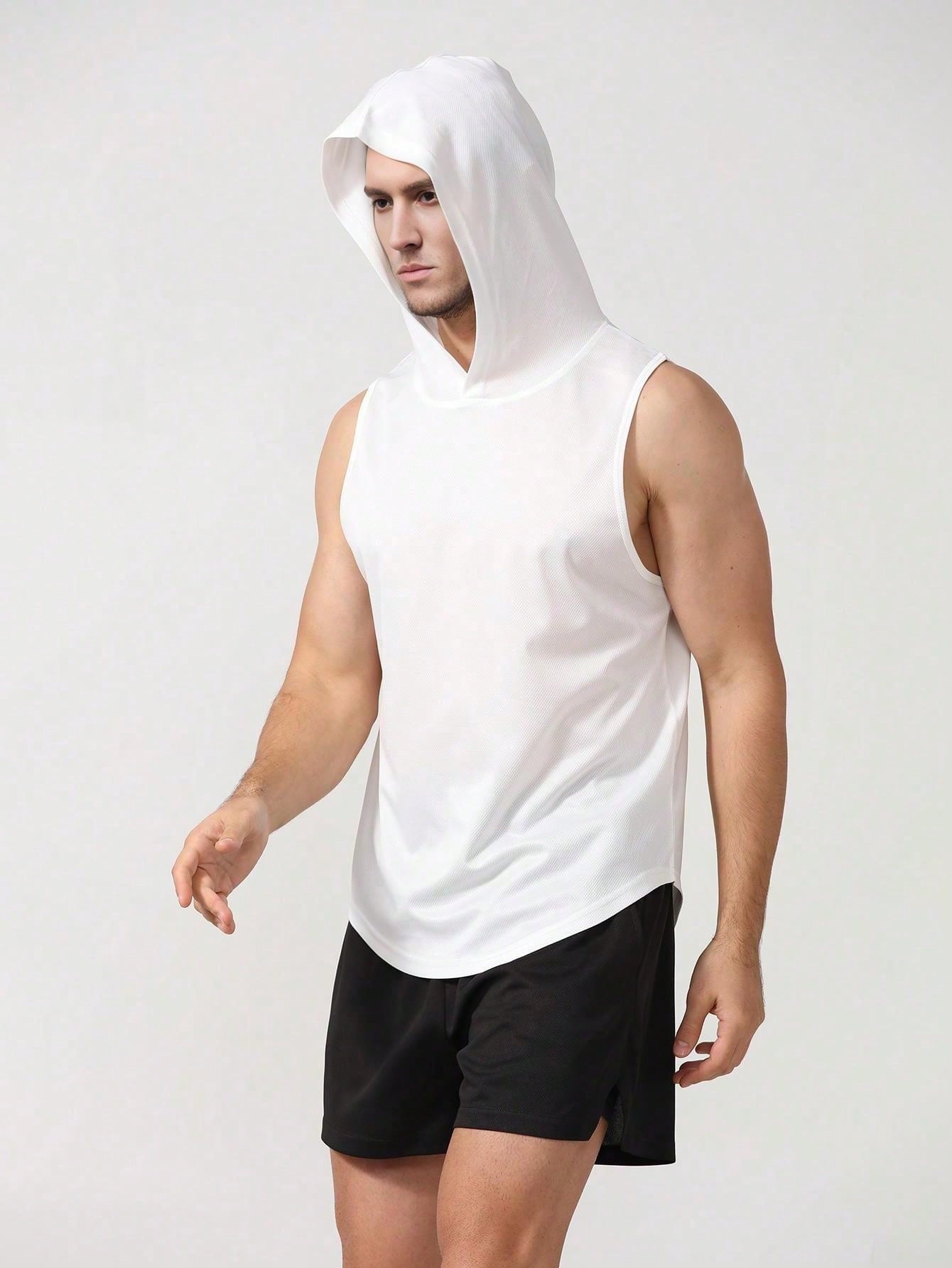 Boyfriend Style Men's Sports Hooded Tank Top For Outdoor Running, Fitness, Quick Dry Gym Clothes Boyfriend Style Men Basic T Shirt