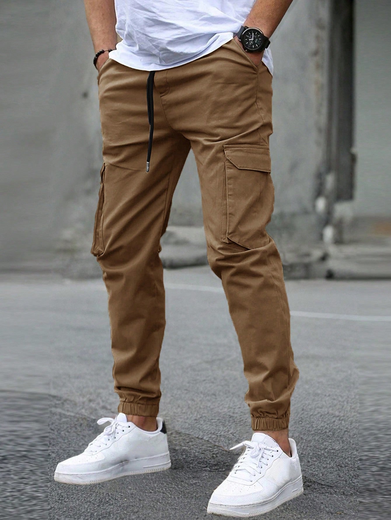 Men's New Cargo Long Pants With Multiple Pockets Elastic Cuffs Casual Outdoor Trousers