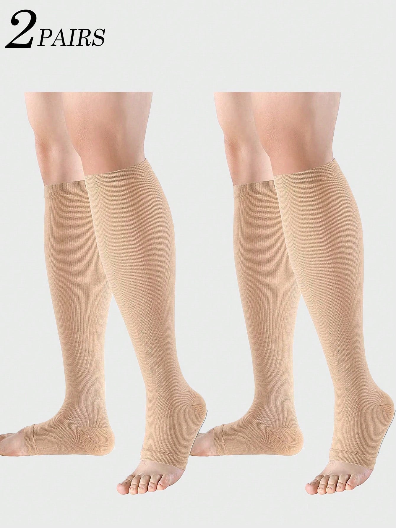 Sports Outdoor 2 Pairs Skin-Colored Open-Toe Compression Socks, Suitable For Running, Cycling, Standing All Day