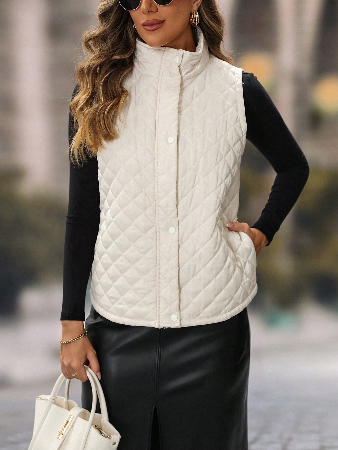 EMERY ROSE Women's Single-Breasted Quilted Casual Daily Padded Coat