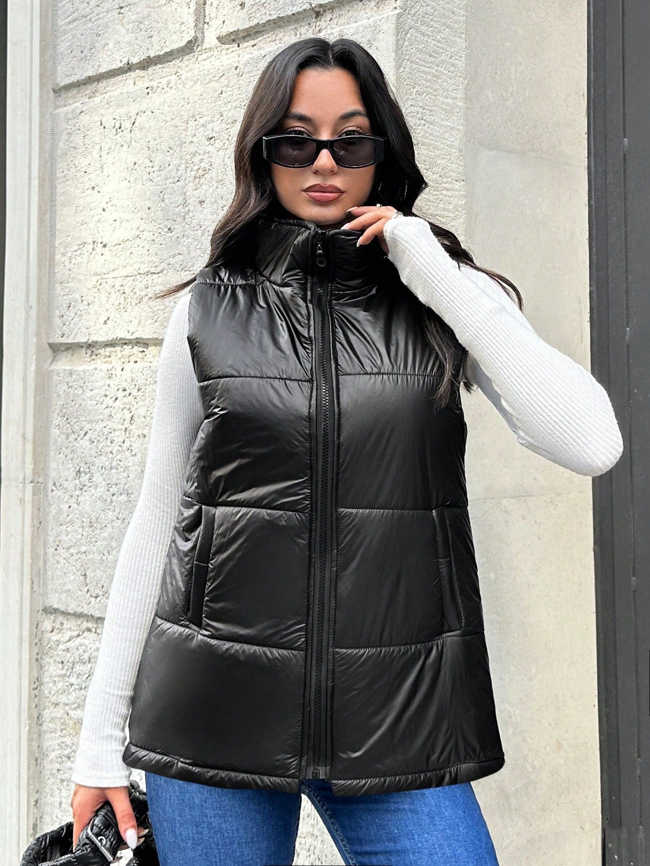 Tall Tall Women's Sleeveless Zip-Up Puffer Winter Coat