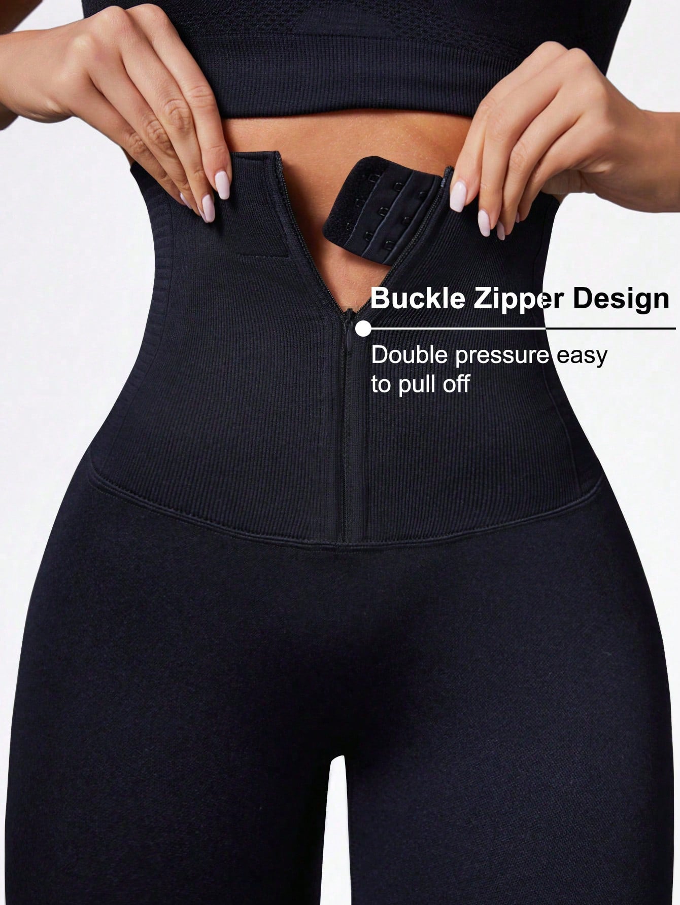 SHEIN Sport Lifespree Seamless Zipper Adjustable Waistband Sports Yoga Leggings