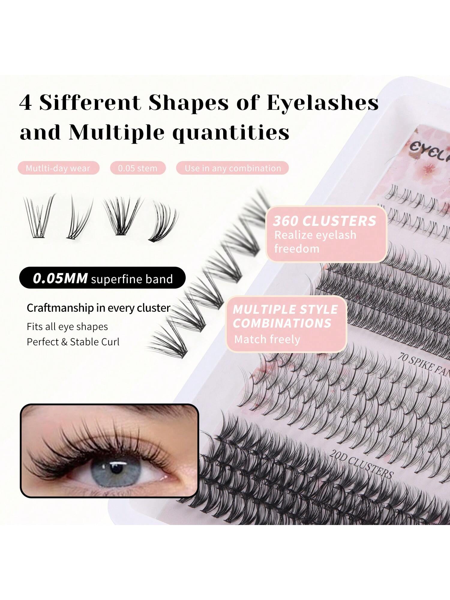 360 Clusters Of Professional Fine-Stemmed False Eyelashes, Thick And Natural With High Quality, 5-16mm Upper Eyelashes And Lower Eyelashes.